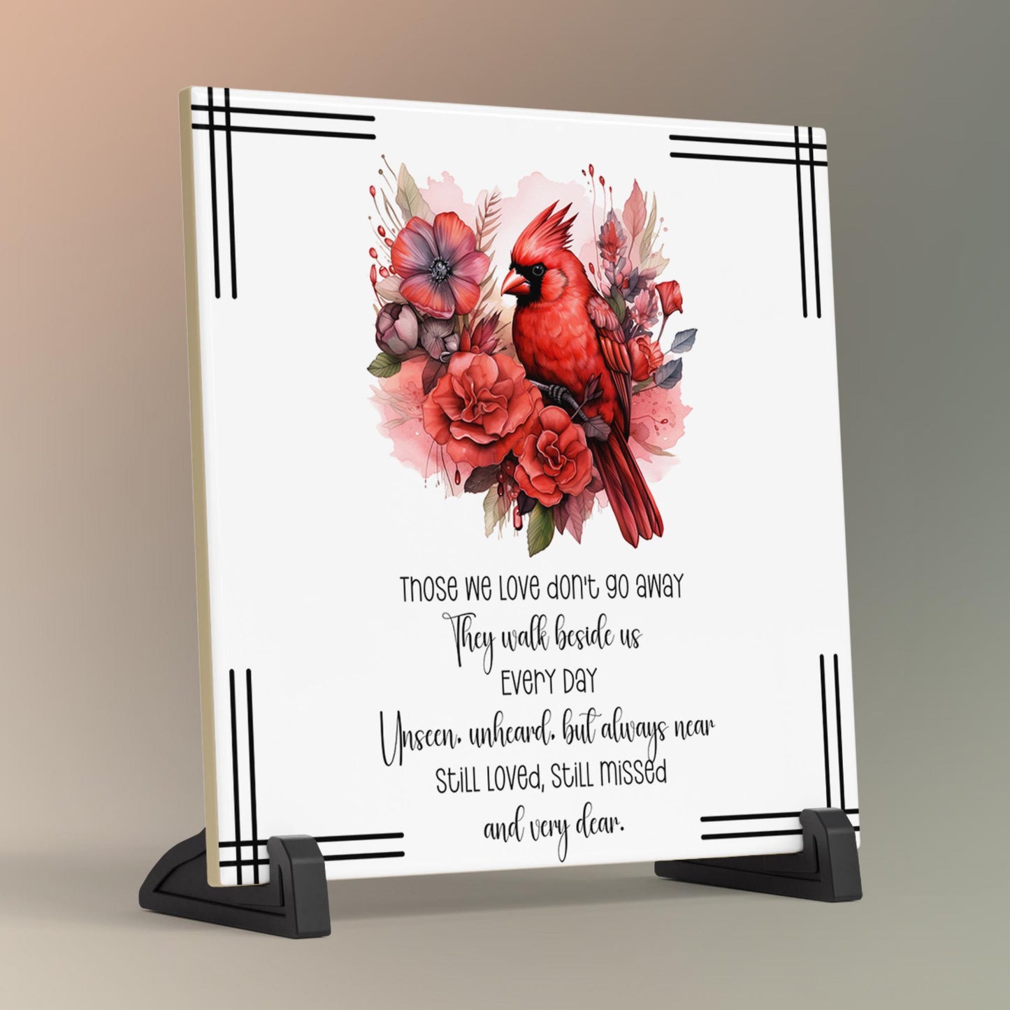 Red Cardinal Memorial Ceramic Tile, Elegant Wall Quote Art for Remembrance, Heartfelt In Loving Memory Gift