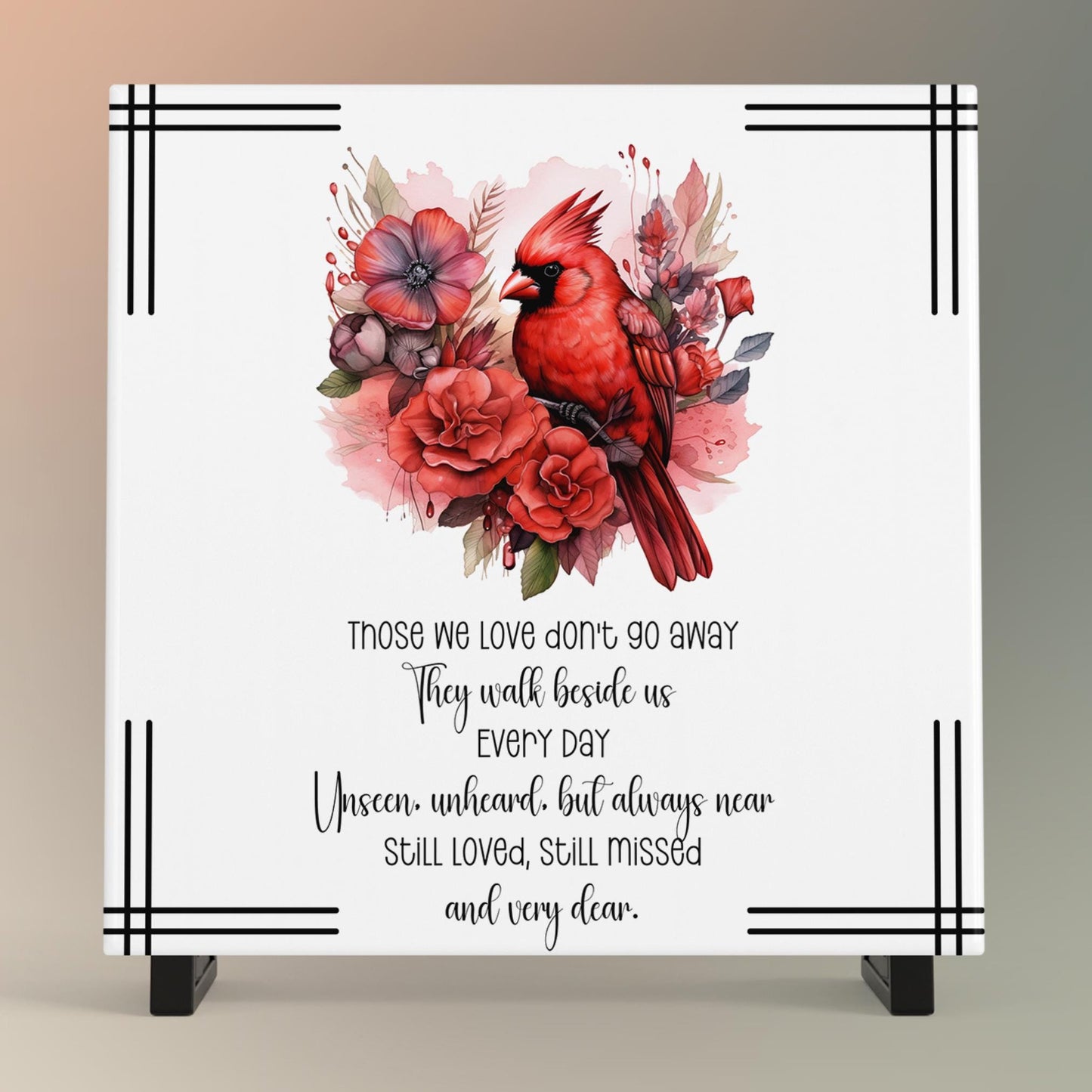 Red Cardinal Memorial Ceramic Tile, Elegant Wall Quote Art for Remembrance, Heartfelt In Loving Memory Gift