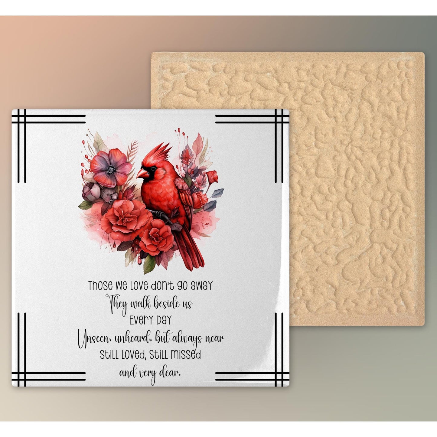 Red Cardinal Memorial Ceramic Tile, Elegant Wall Quote Art for Remembrance, Heartfelt In Loving Memory Gift