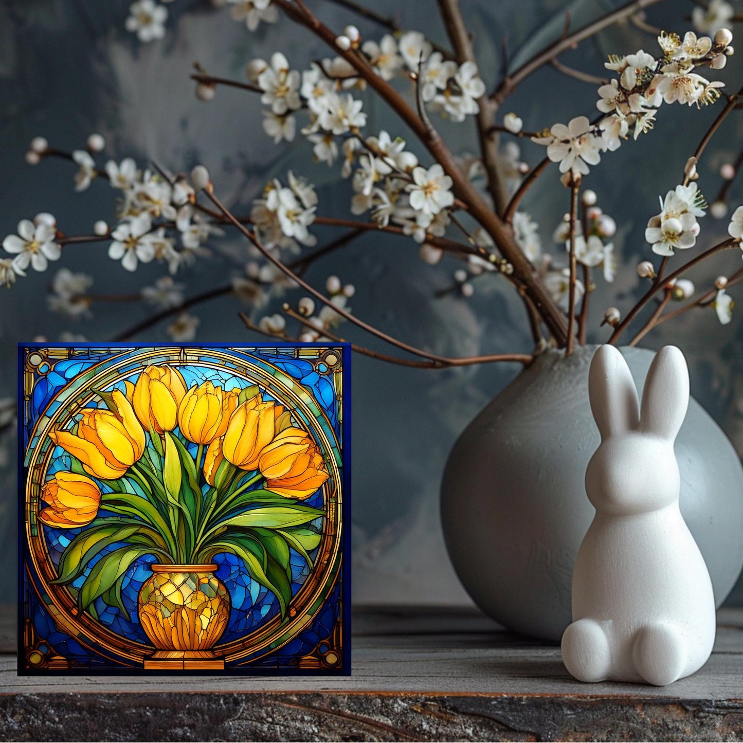 Art Nouveau Flowers Ceramic Art Tile, Handcrafted Decorative Tile for Elegant Home Decor, Unique Gift for Art Lovers, Art Deco Yellow Tulips