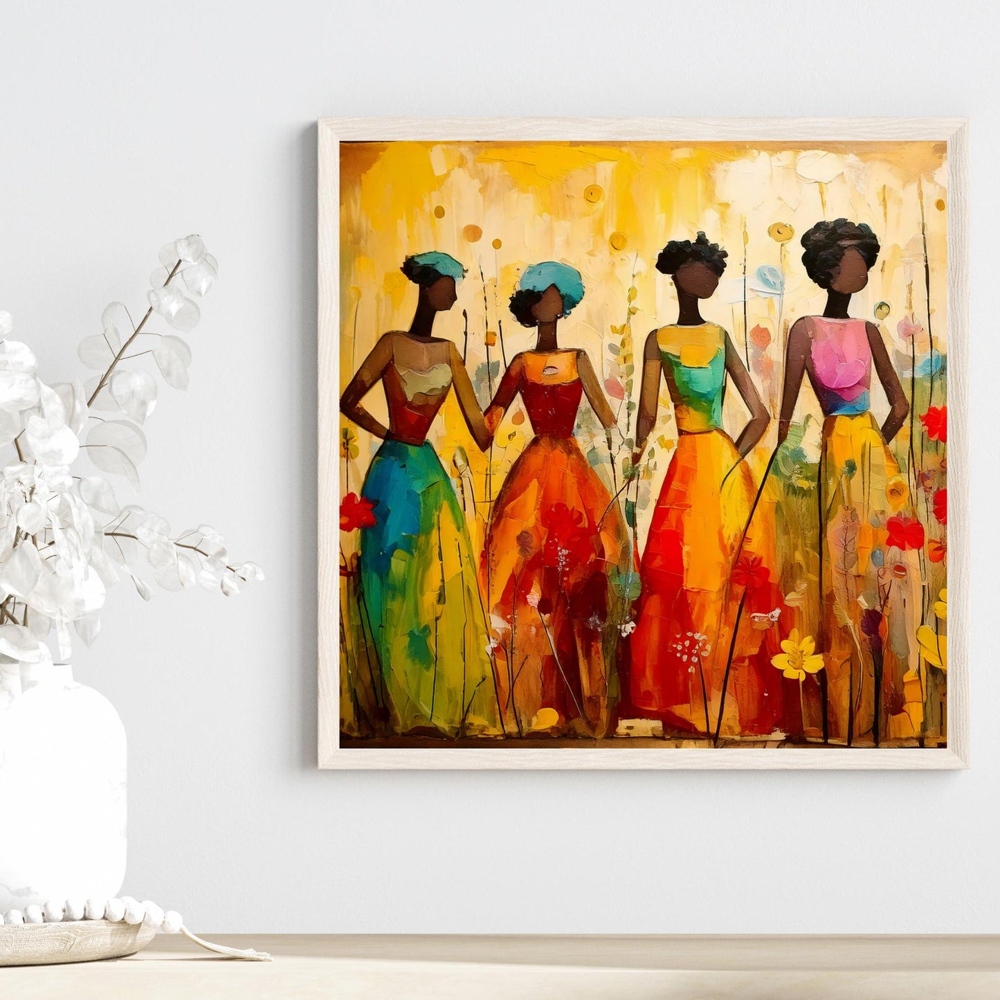 Black Woman with Flowers Ceramic Tile,  Trendy Wall Art Black Girl Art, Black Woman Wall Art, Black Girl Poster Art, African American Art