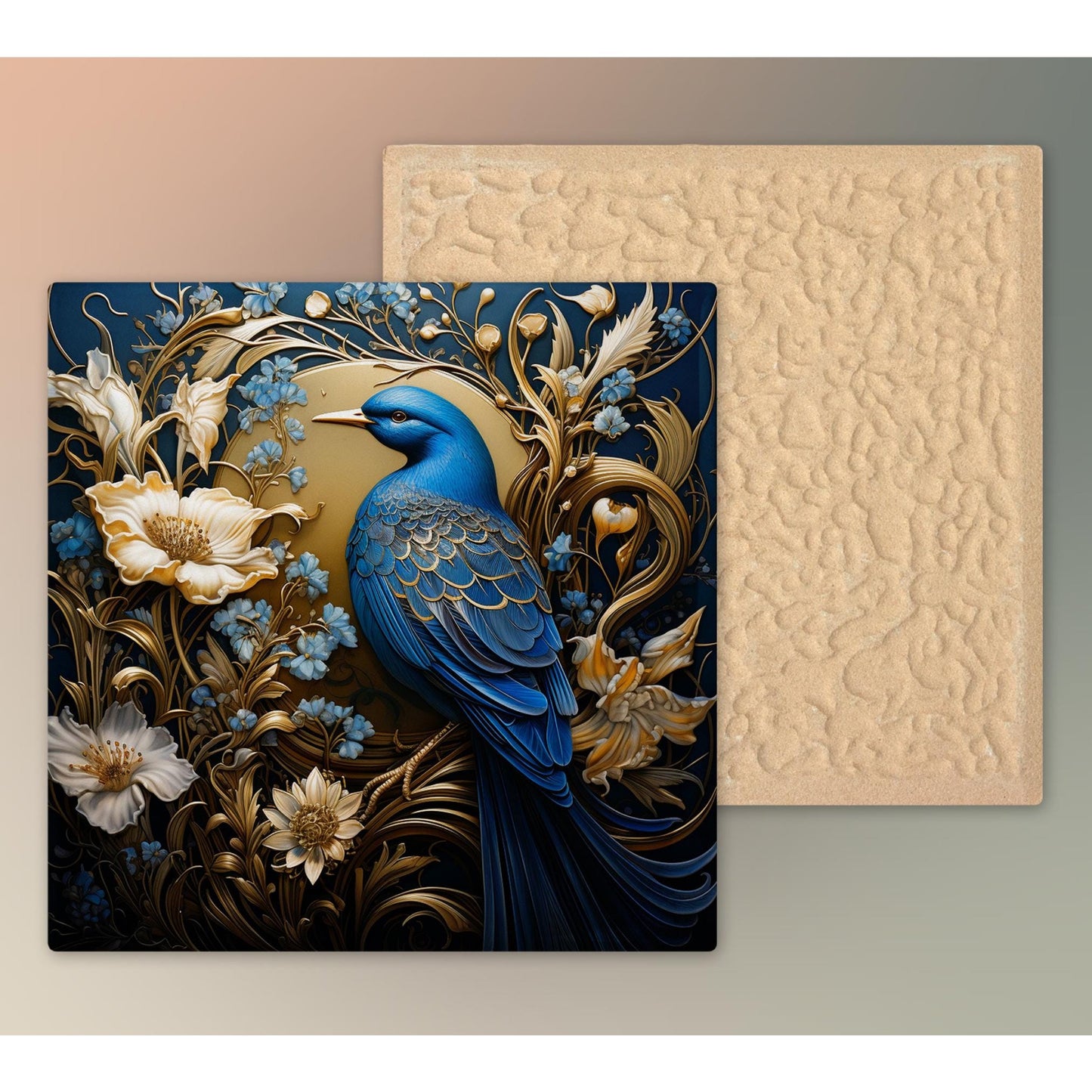 William Morris Inspired Blue Jay Ceramic Art Tile | Art Nouveau Wall Decor | Classic Style | Perfect Gift for Bird Lover