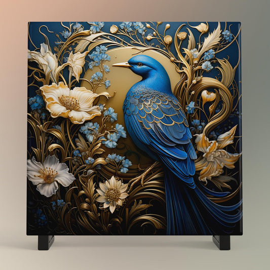 William Morris Inspired Blue Jay Ceramic Art Tile | Art Nouveau Wall Decor | Classic Style | Perfect Gift for Bird Lover