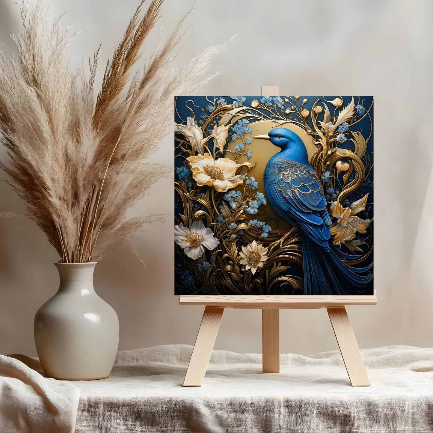 William Morris Inspired Blue Jay Ceramic Art Tile | Art Nouveau Wall Decor | Classic Style | Perfect Gift for Bird Lover