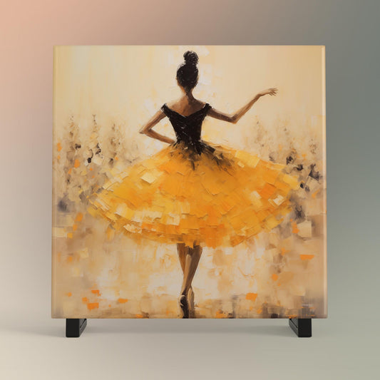 Ballerina Dancing Art Tile, Elegant Abstract Painting, Coquette Ballet Wall Art, Feminine Decor, Retro Spring Aesthetic, Art on Ceramic Tile