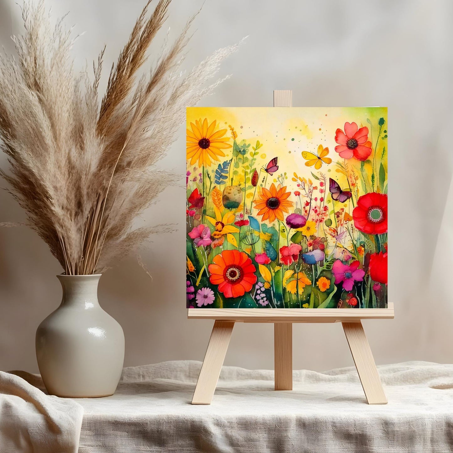 Wildflower and Butterflies Ceramic Art Tile | Wall Decor | Spring Home Decor | Floral Art | Whimsical Flowers | Wall Tile | Gift for Mom