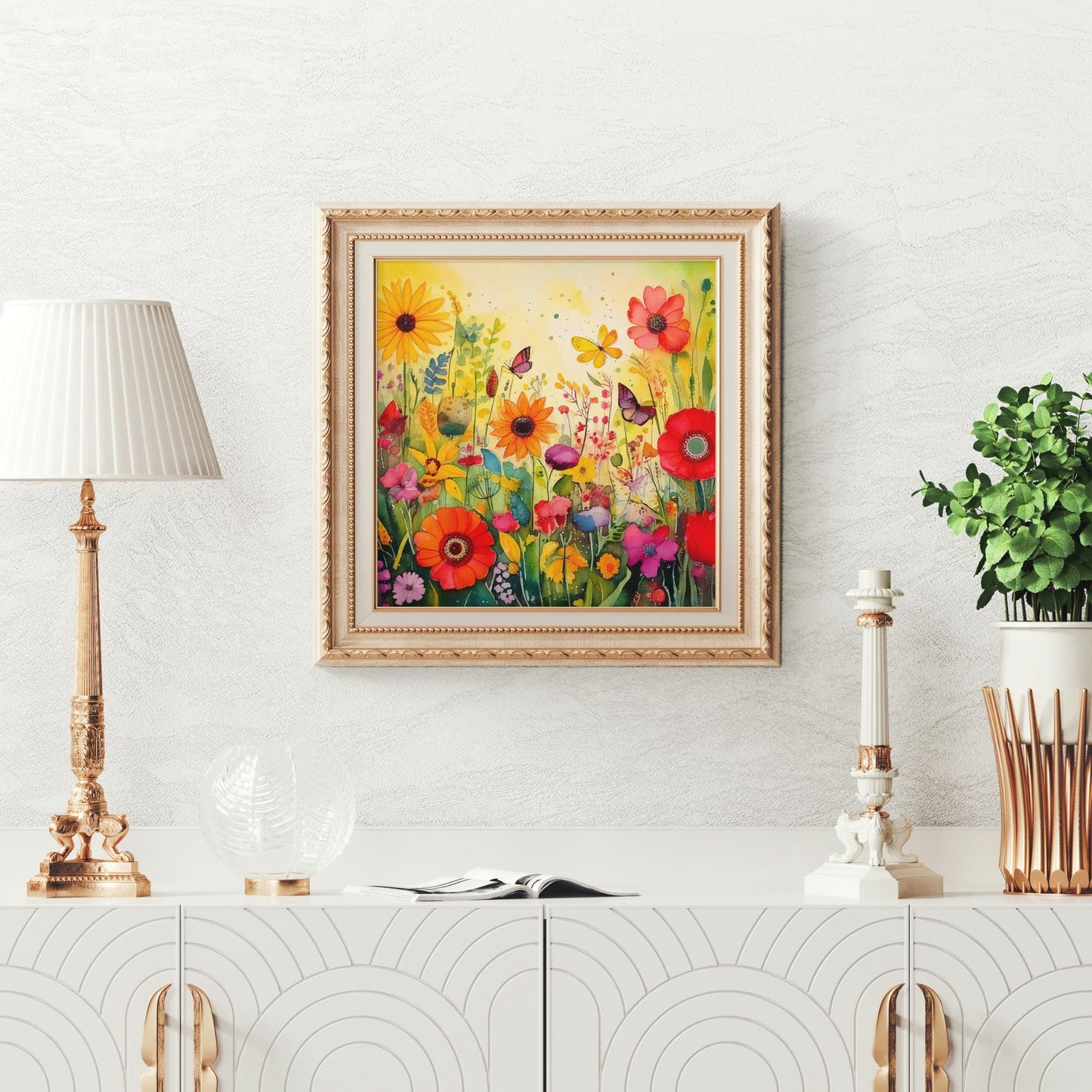 Wildflower and Butterflies Ceramic Art Tile | Wall Decor | Spring Home Decor | Floral Art | Whimsical Flowers | Wall Tile | Gift for Mom