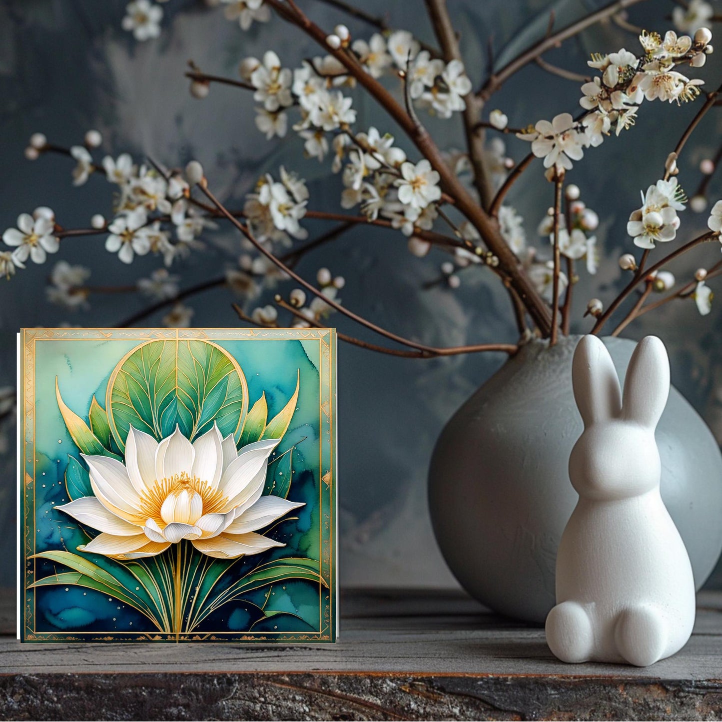White Lotus Flower Ceramic Tile Art, Elegant Flower Wall Decor for Yoga & Meditation, Spiritual Mindfulness Gift