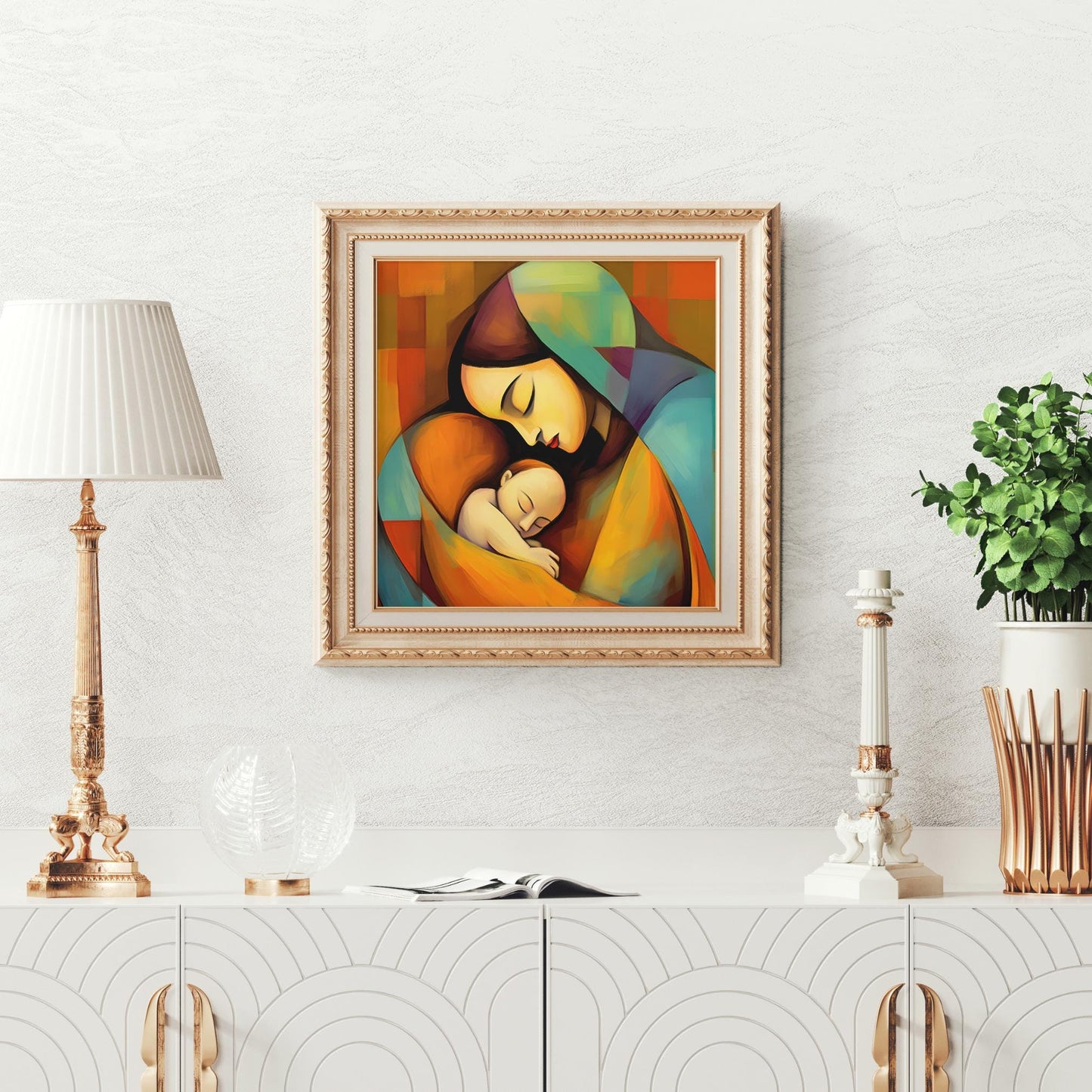 Madonna and Child Ceramic Tile Art, Picasso Style Modern Art Print,  Spiritual Home Decor,  Mother's Day Gift, Virgin Mary Art, Catholic Art