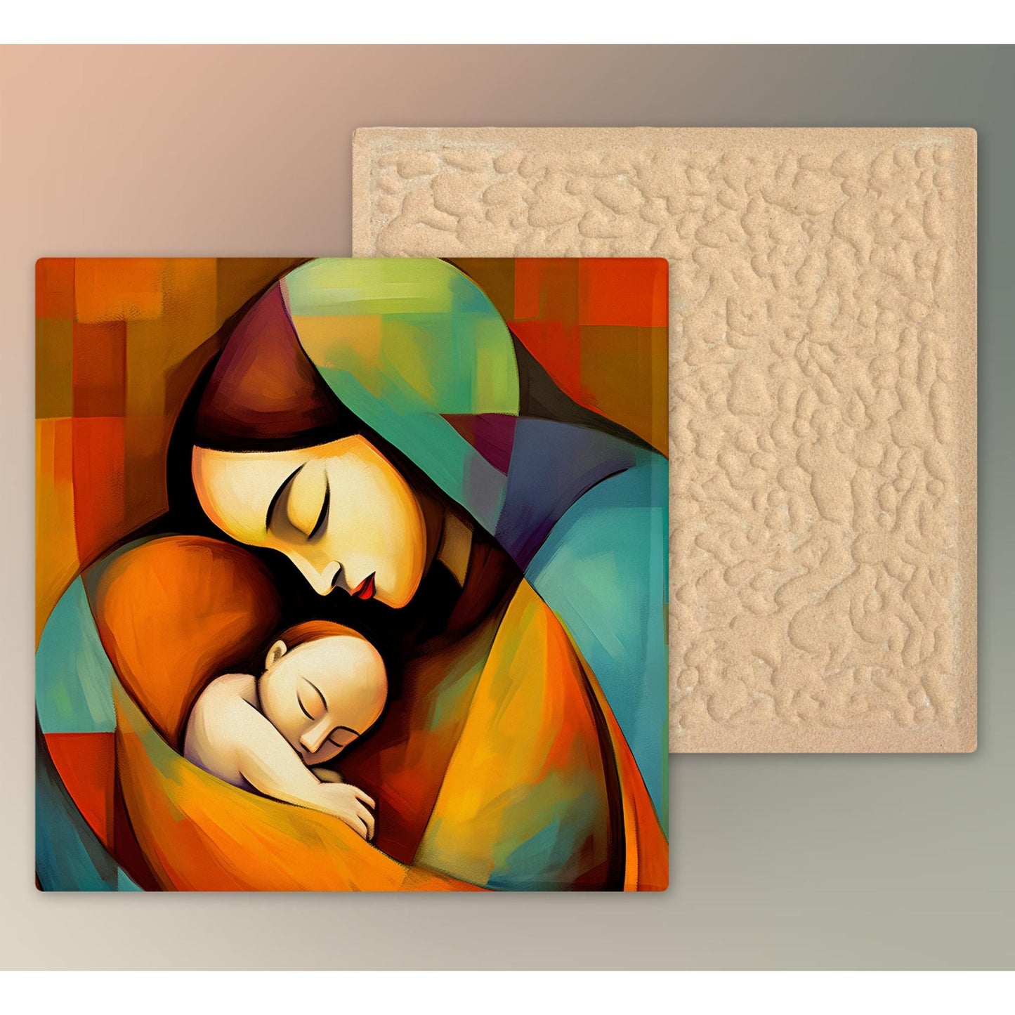 Madonna and Child Ceramic Tile Art, Picasso Style Modern Art Print,  Spiritual Home Decor,  Mother's Day Gift, Virgin Mary Art, Catholic Art