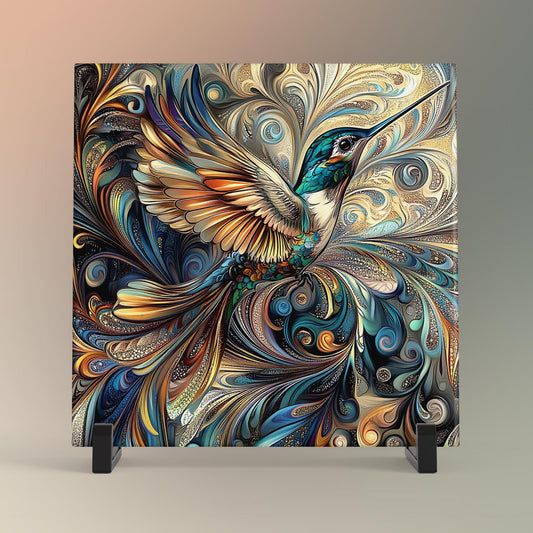 Art Nouveau Hummingbird Ceramic Tile - Unique Nature Lovers Decor - Minimalist Wall Hanging for Gift Giving - Artisan Home Wall Tiles