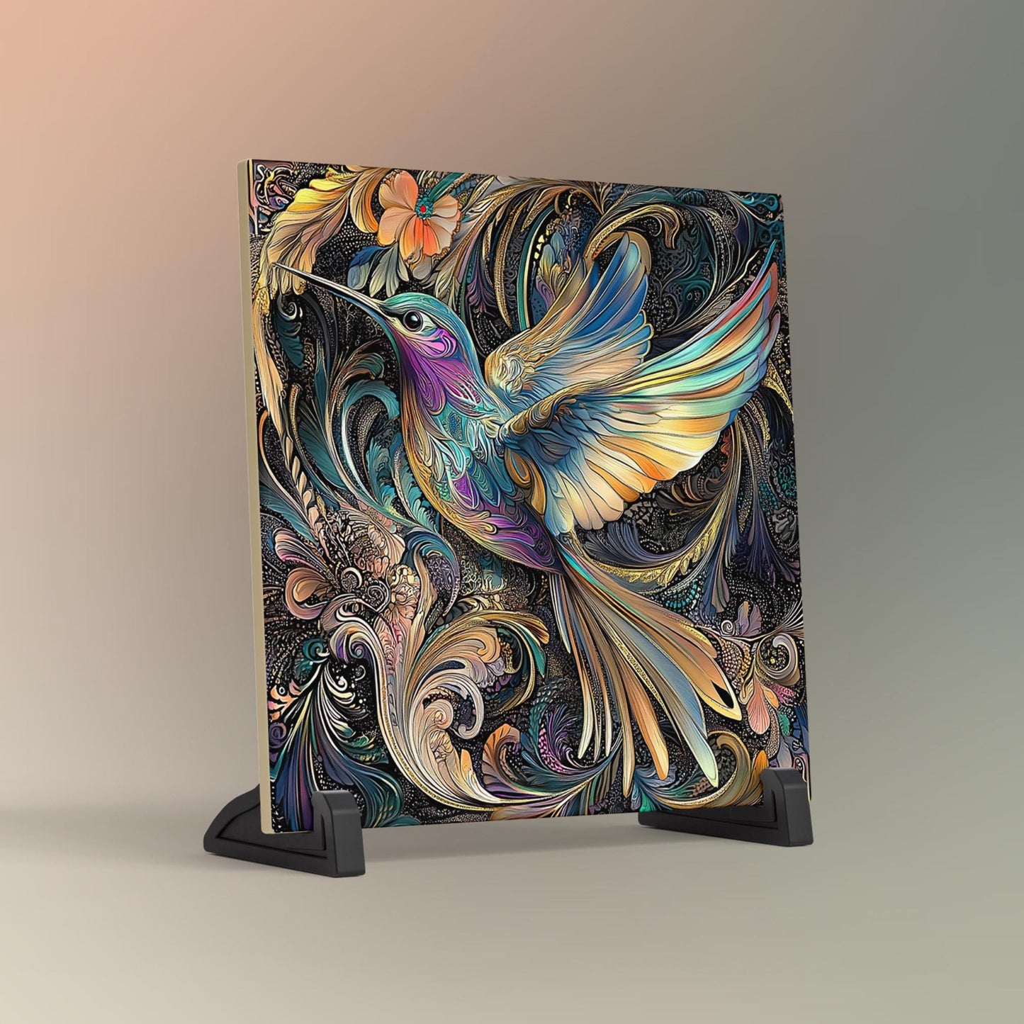 Hummingbird Art Ceramic Tile, Art Nouveau Style, Unique Nature Lovers Decor for Artisan Wall Art, Perfect for Bird Enthusiasts, Art Deco