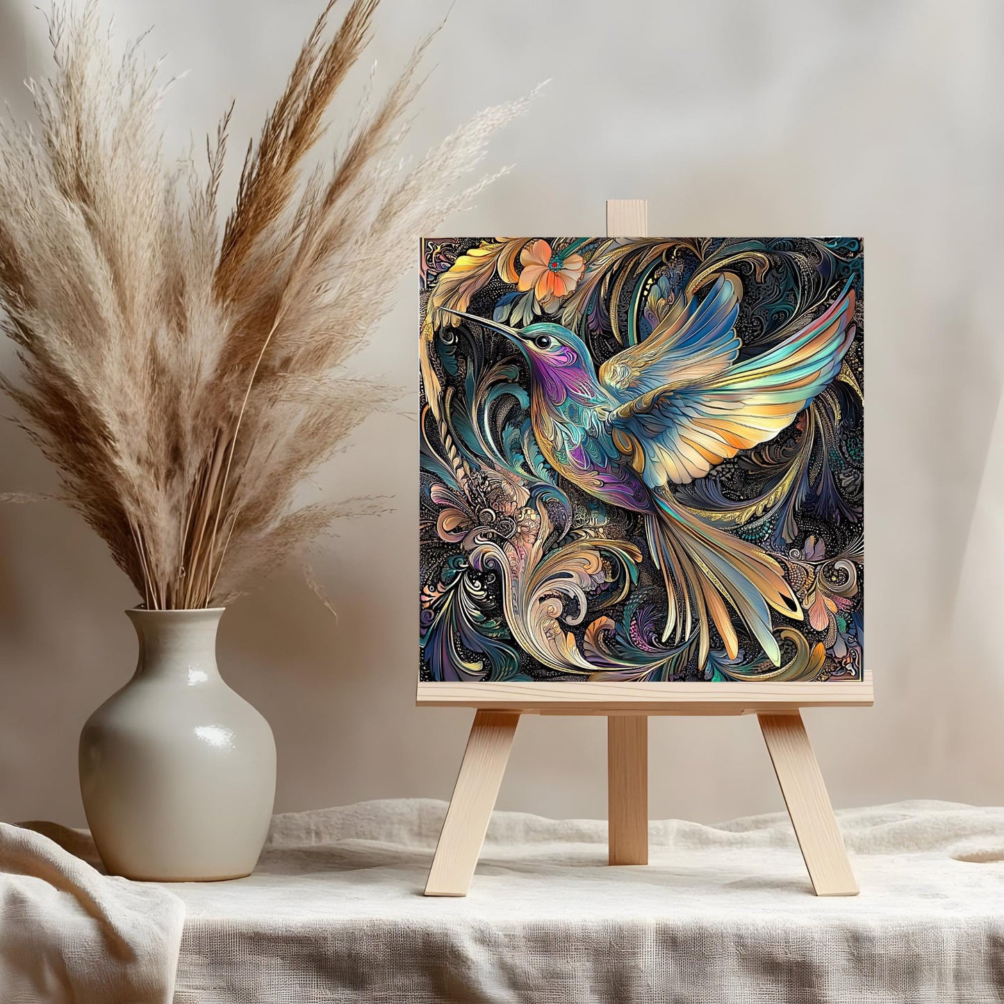 Hummingbird Art Ceramic Tile, Art Nouveau Style, Unique Nature Lovers Decor for Artisan Wall Art, Perfect for Bird Enthusiasts, Art Deco