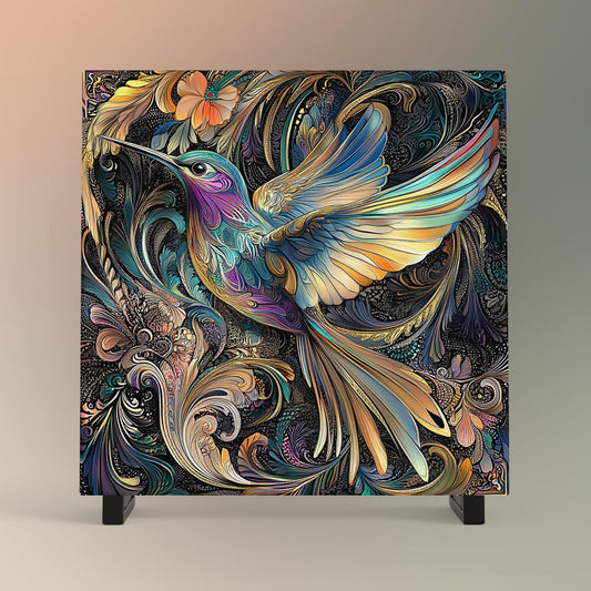 Hummingbird Art Ceramic Tile, Art Nouveau Style, Unique Nature Lovers Decor for Artisan Wall Art, Perfect for Bird Enthusiasts, Art Deco