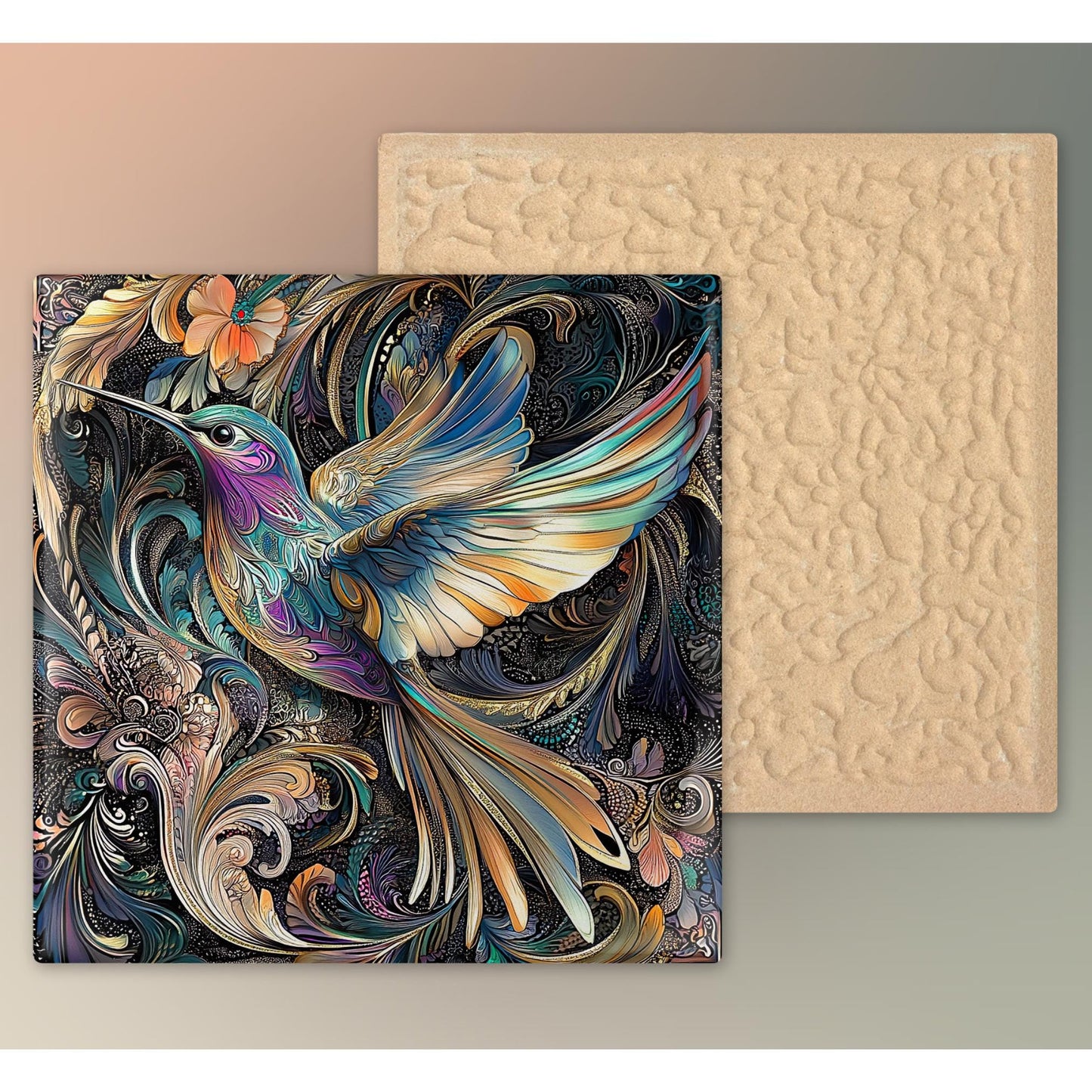 Hummingbird Art Ceramic Tile, Art Nouveau Style, Unique Nature Lovers Decor for Artisan Wall Art, Perfect for Bird Enthusiasts, Art Deco