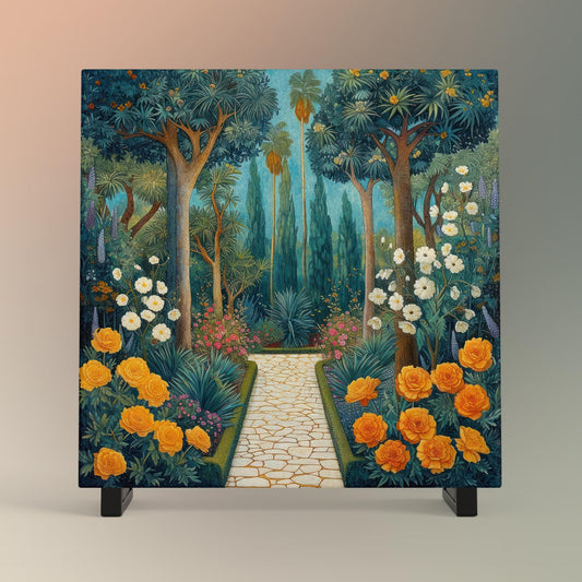 Marrakesh Garden Art Tile | Colorful Mediterranean Print for Home Decor | Unique Moroccan Wall Art Gift for Nature Lovers