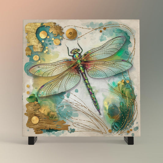 Dragonfly Art Tile, Beautiful Watercolor Ceramic Wall Tile, Unique Home Decor Gift for Nature and Art Lovers