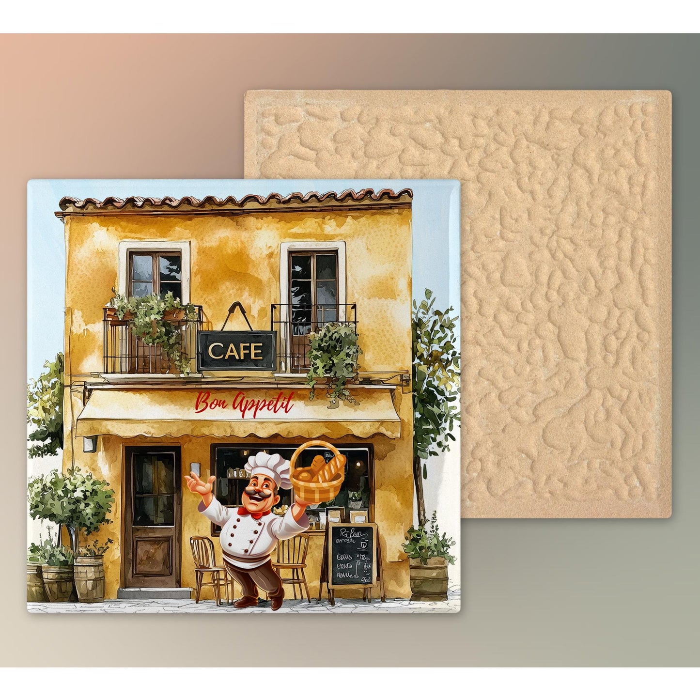 Bon Appetite Cafe Art Tile, Stylish Outdoor Cafe Decor, Unique Kitchen Gift for Food Lovers and Chefs