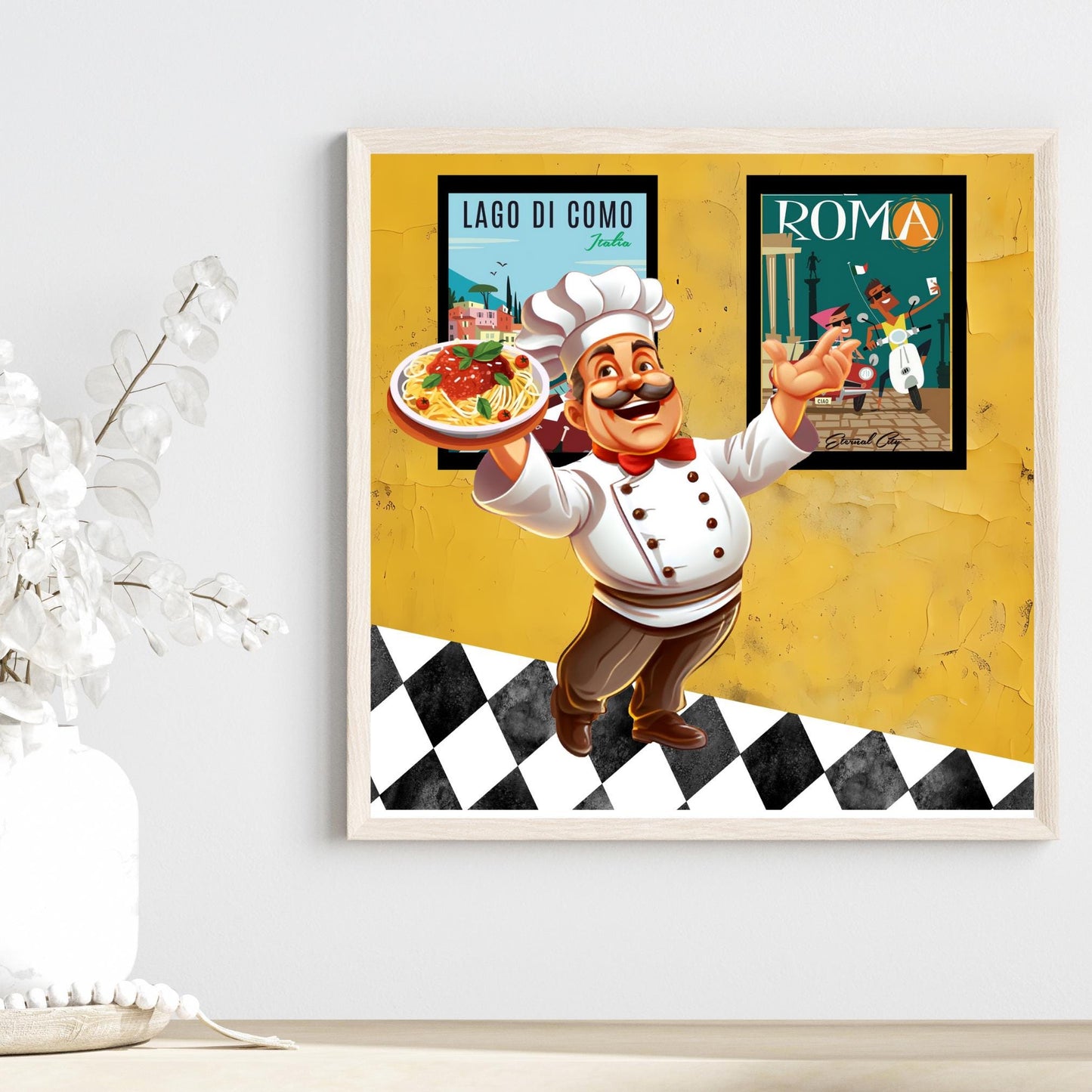 Italian Food Art Ceramic Tile, Pasta Print Wall Decor for Chefs, Unique Kitchen Gift for Food Lovers