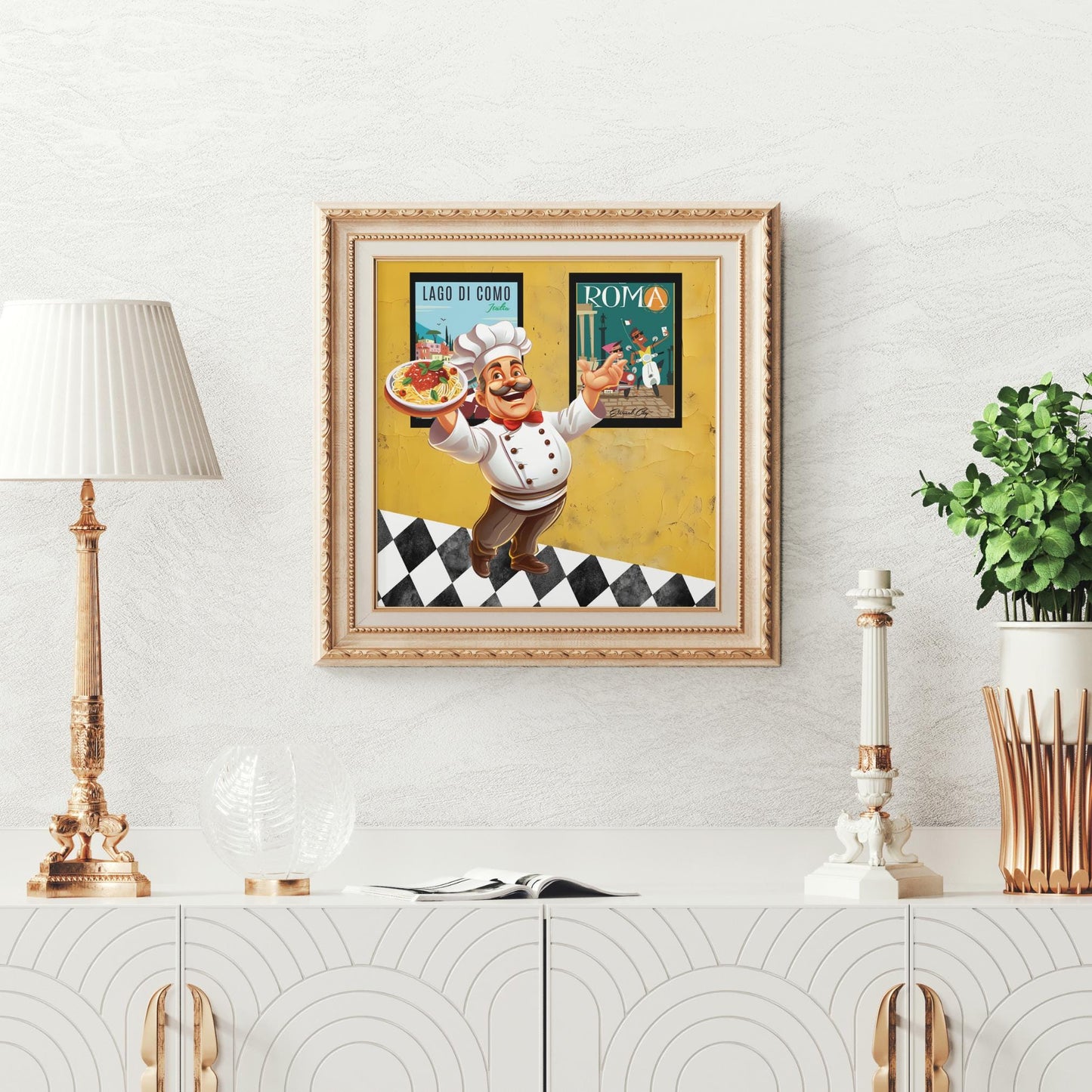 Italian Food Art Ceramic Tile, Pasta Print Wall Decor for Chefs, Unique Kitchen Gift for Food Lovers