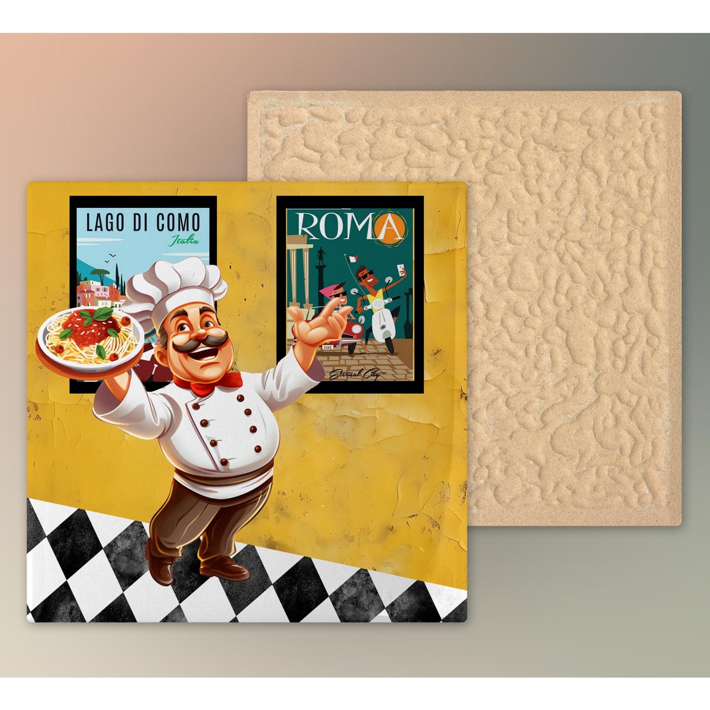 Italian Food Art Ceramic Tile, Pasta Print Wall Decor for Chefs, Unique Kitchen Gift for Food Lovers