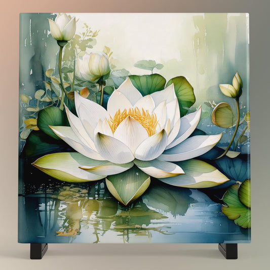 Lotus Flower Ceramic Tile Art, Graceful Wall Decor for Meditation & Yoga, Thoughtful Spiritual Gift for Wellness Lovers, Zen Art