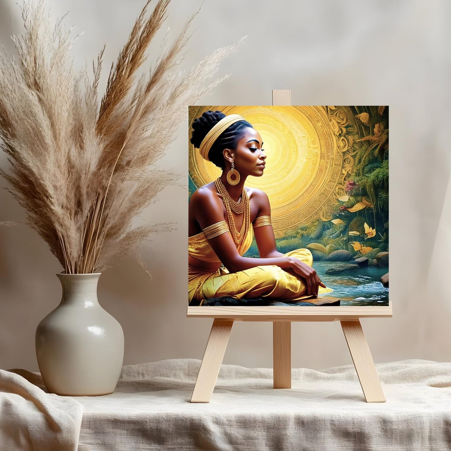 Black Woman Meditation Ceramic Tile | Elegant Mindfulness & Yoga Wall Decor | Spiritual Ceramic Art Tile | Zen | Namaste | African Art