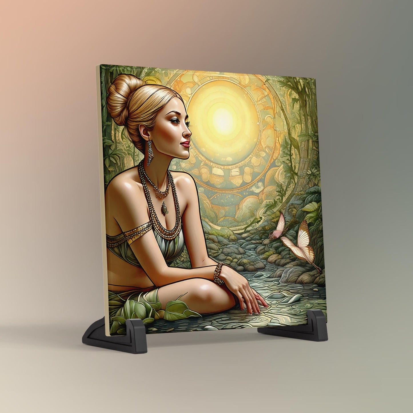 Woman Meditation Ceramic Tile | Elegant Mindfulness & Yoga Wall Decor | Spiritual Ceramic Art Tile | Zen | Namaste | Self Care Art