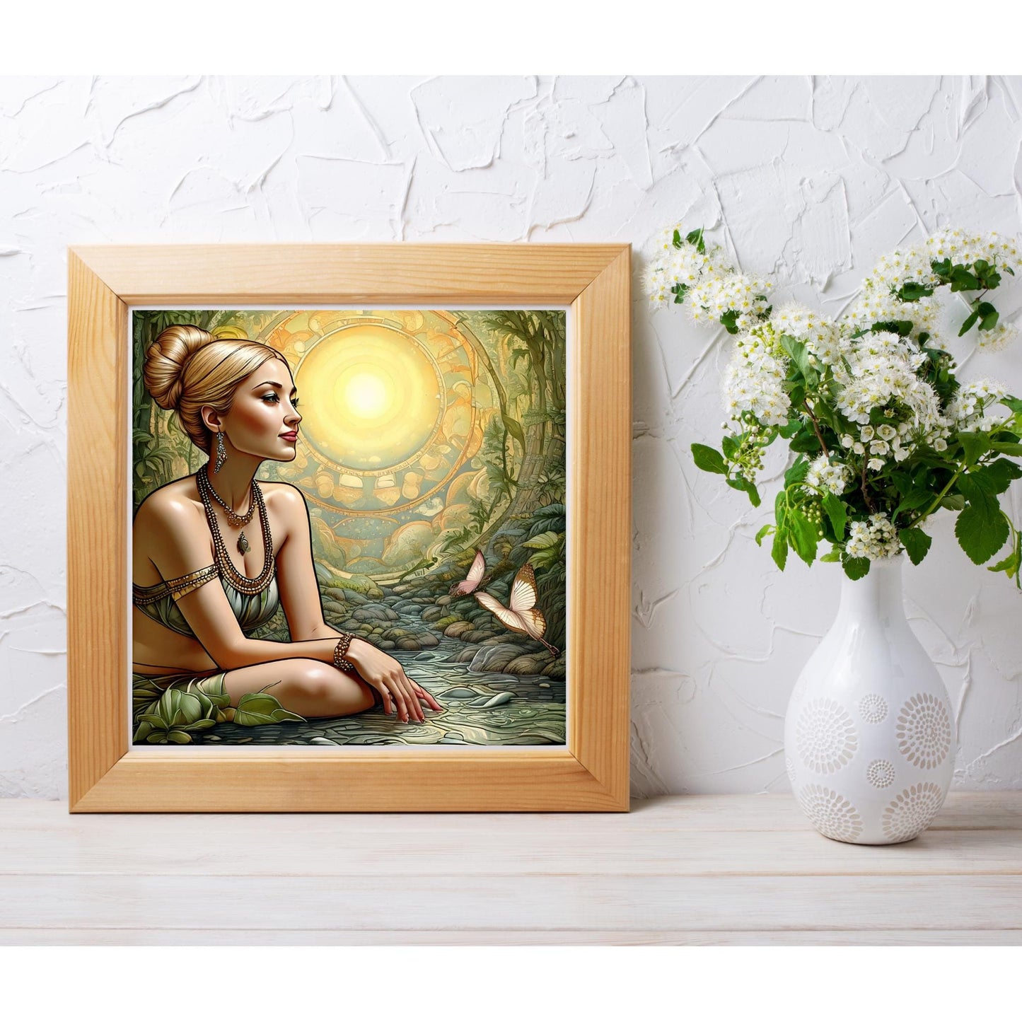 Woman Meditation Ceramic Tile | Elegant Mindfulness & Yoga Wall Decor | Spiritual Ceramic Art Tile | Zen | Namaste | Self Care Art