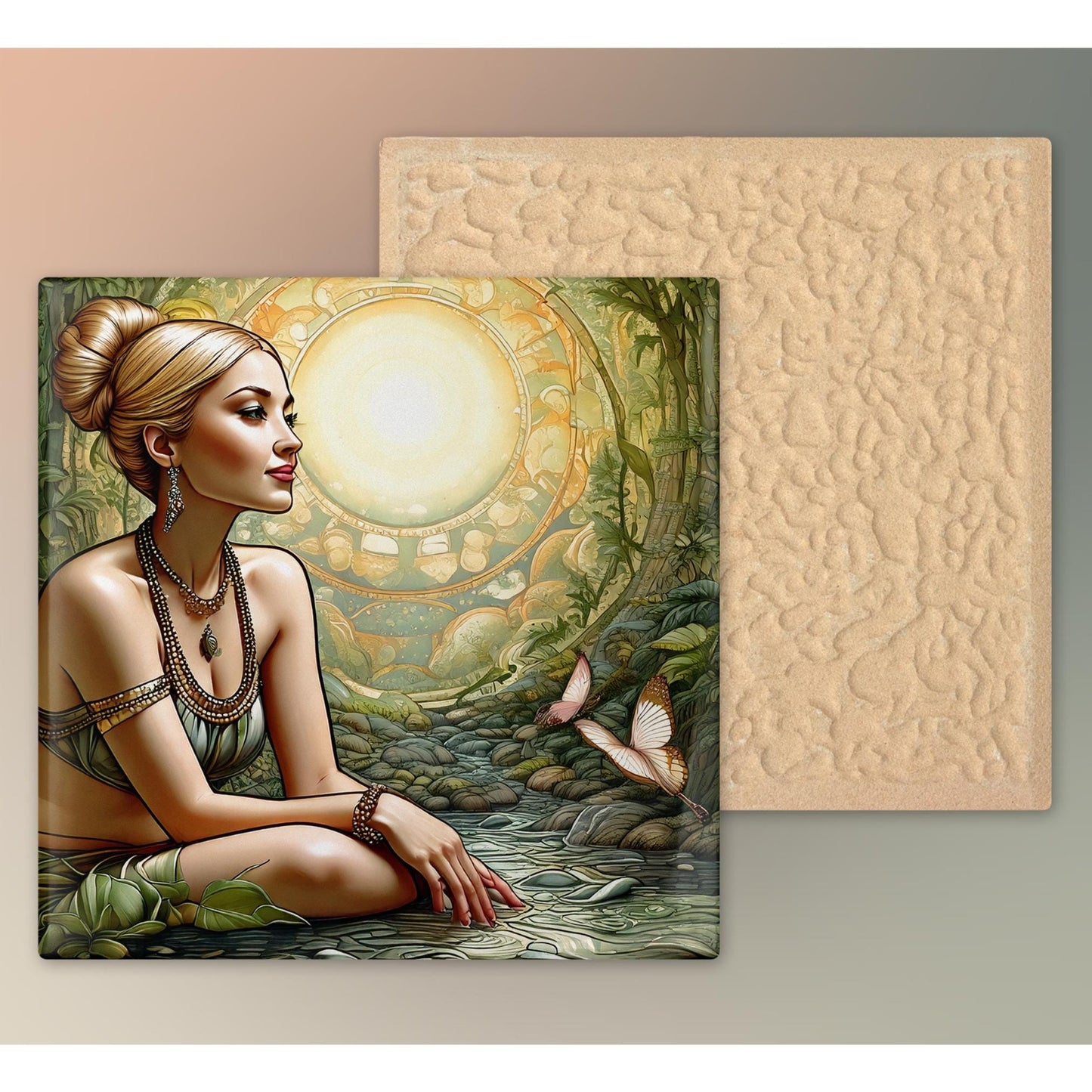 Woman Meditation Ceramic Tile | Elegant Mindfulness & Yoga Wall Decor | Spiritual Ceramic Art Tile | Zen | Namaste | Self Care Art