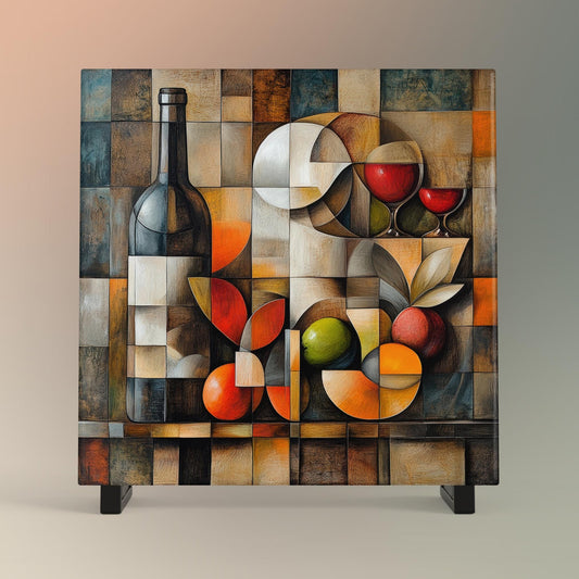 Abstract Wine Bottle  & Glass Ceramic Tile Art | Unique Decorative Tile for Home Bar | Stylish  Gift for Wine Lovers | Kitchen Decor