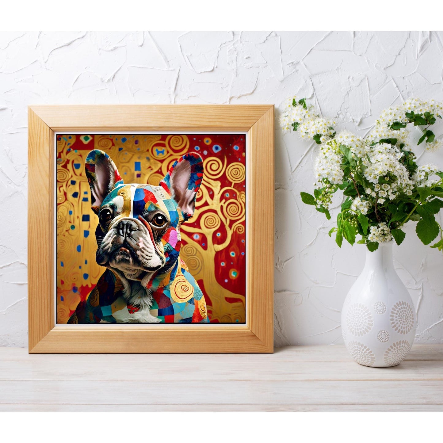 Klimt Inspired French Bulldog Art Tile - Vibrant Art Print - Pet Lovers Decorative Wall Decor - Gallery Wall Art - Ready to Display