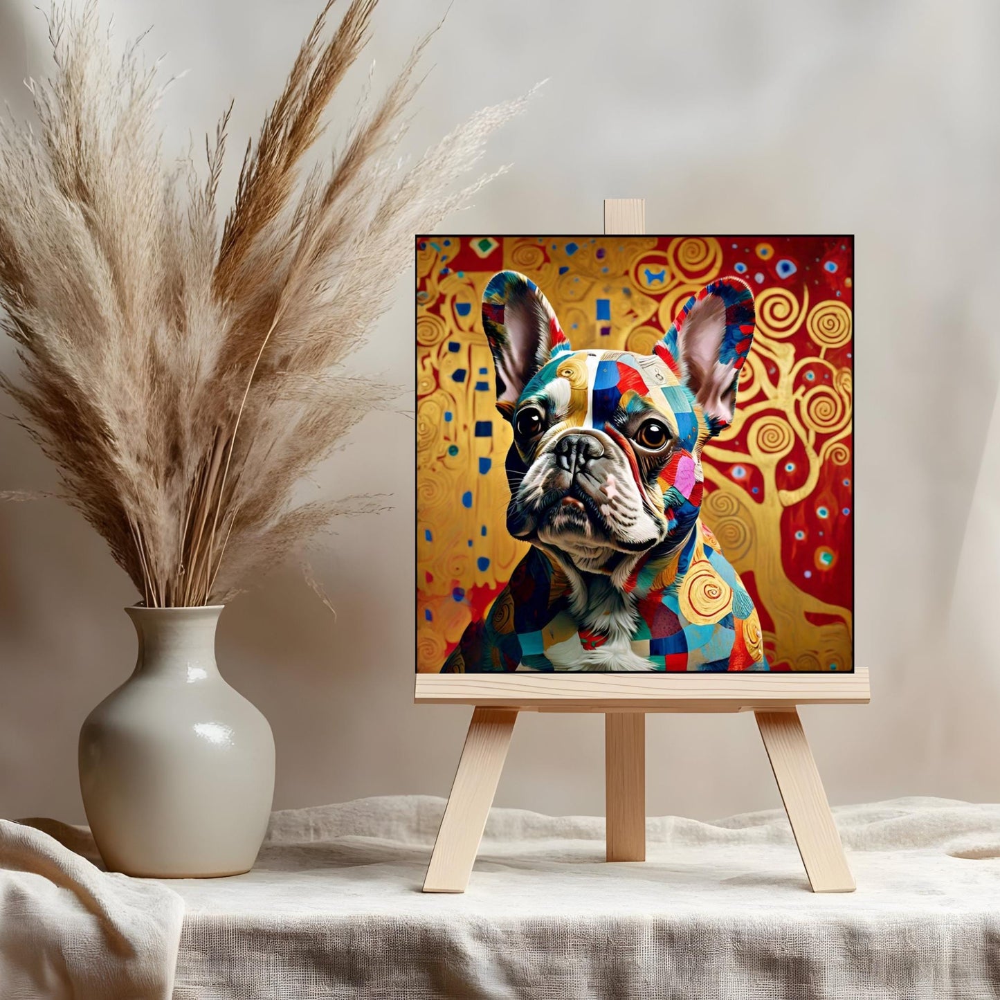 Klimt Inspired French Bulldog Art Tile - Vibrant Art Print - Pet Lovers Decorative Wall Decor - Gallery Wall Art - Ready to Display