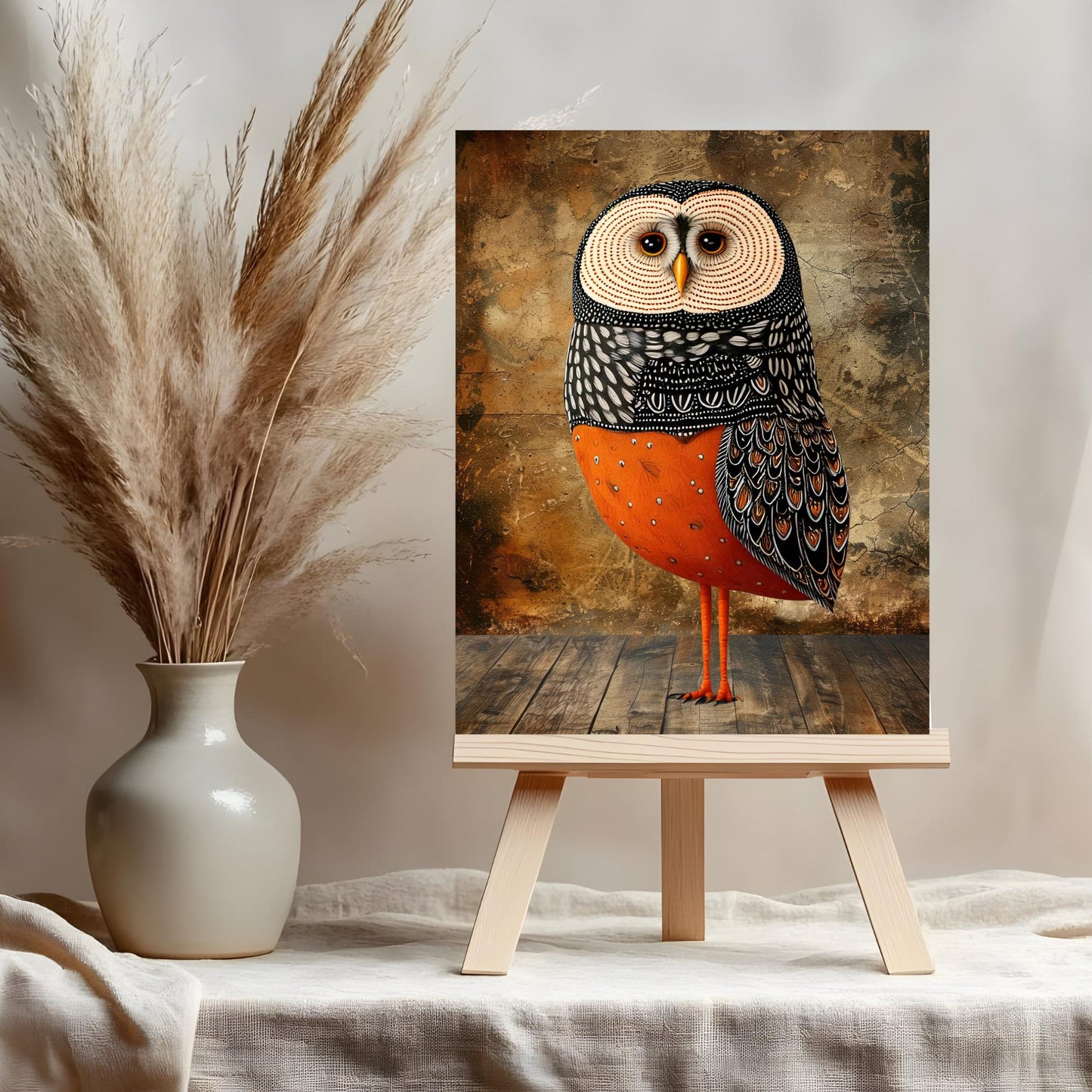 Whimsical Owl Folk Art Ceramic Tile  - Unique Nature Lovers Decor - Minimalist 8x10"  Wall Hanging for Gift Giving - Artisan Home Wall Tiles