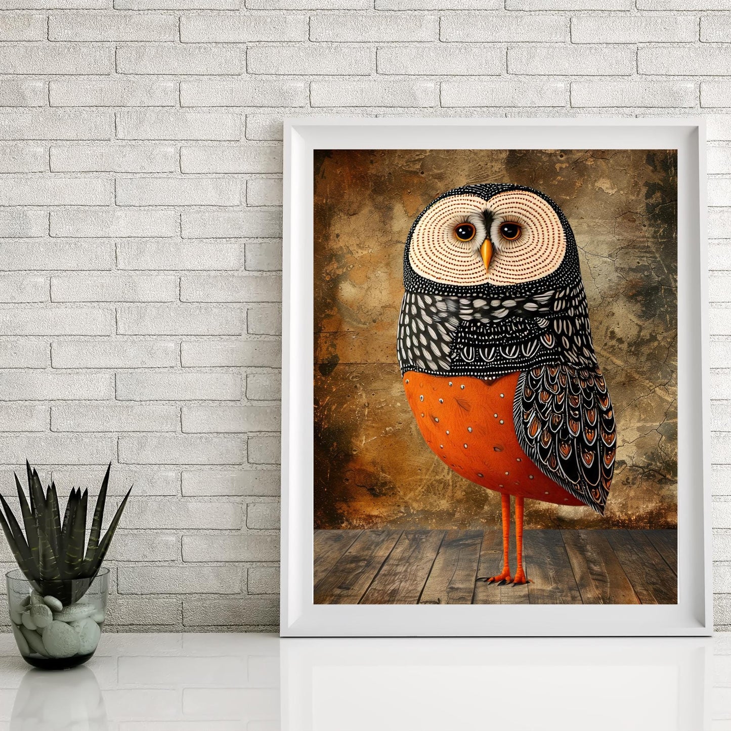 Whimsical Owl Folk Art Ceramic Tile  - Unique Nature Lovers Decor - Minimalist 8x10"  Wall Hanging for Gift Giving - Artisan Home Wall Tiles