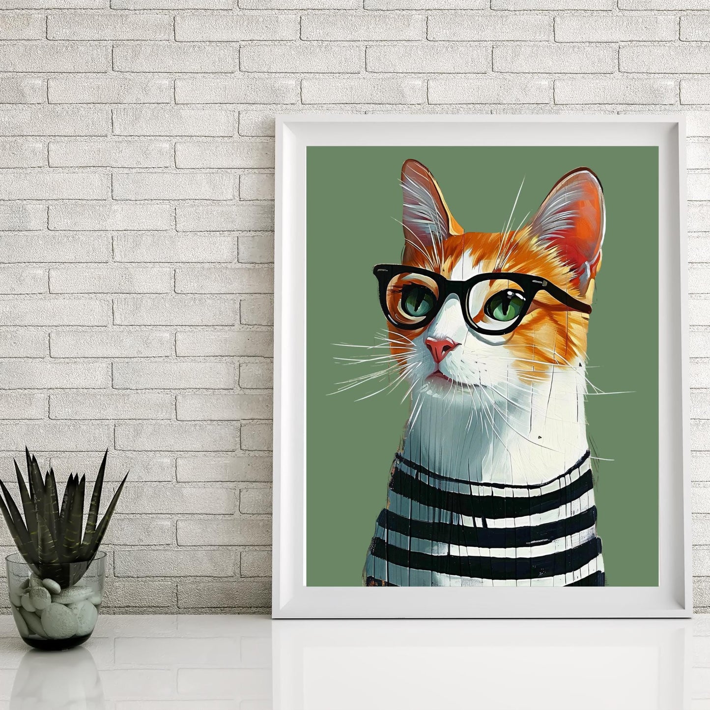 Smarty Cat Ceramic Wall Tile | Adorable Cat with Glasses Decor | 8x10" |Perfect Minimalist Home Accent | Gift for Cat Enthusiasts