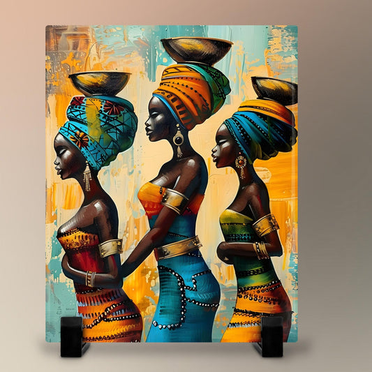 Ceramic Tile Art of Beautiful African Women Art - Afrocentric Style for Unique Home Decor, Perfect Gift for Nature Lover - 8x10" Art Print