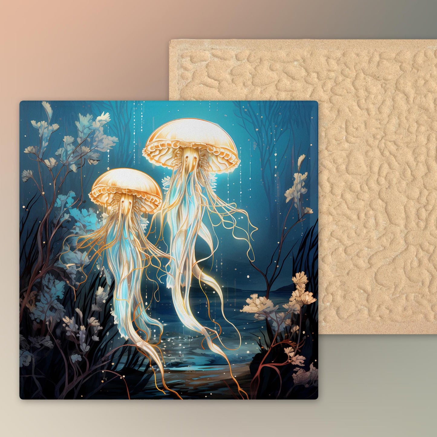 Beautiful Jellyfish Art Tile - Whimsical Sea Life Wall Decor for Any Room - Great Gift for Nature Lovers - 2 Styles
