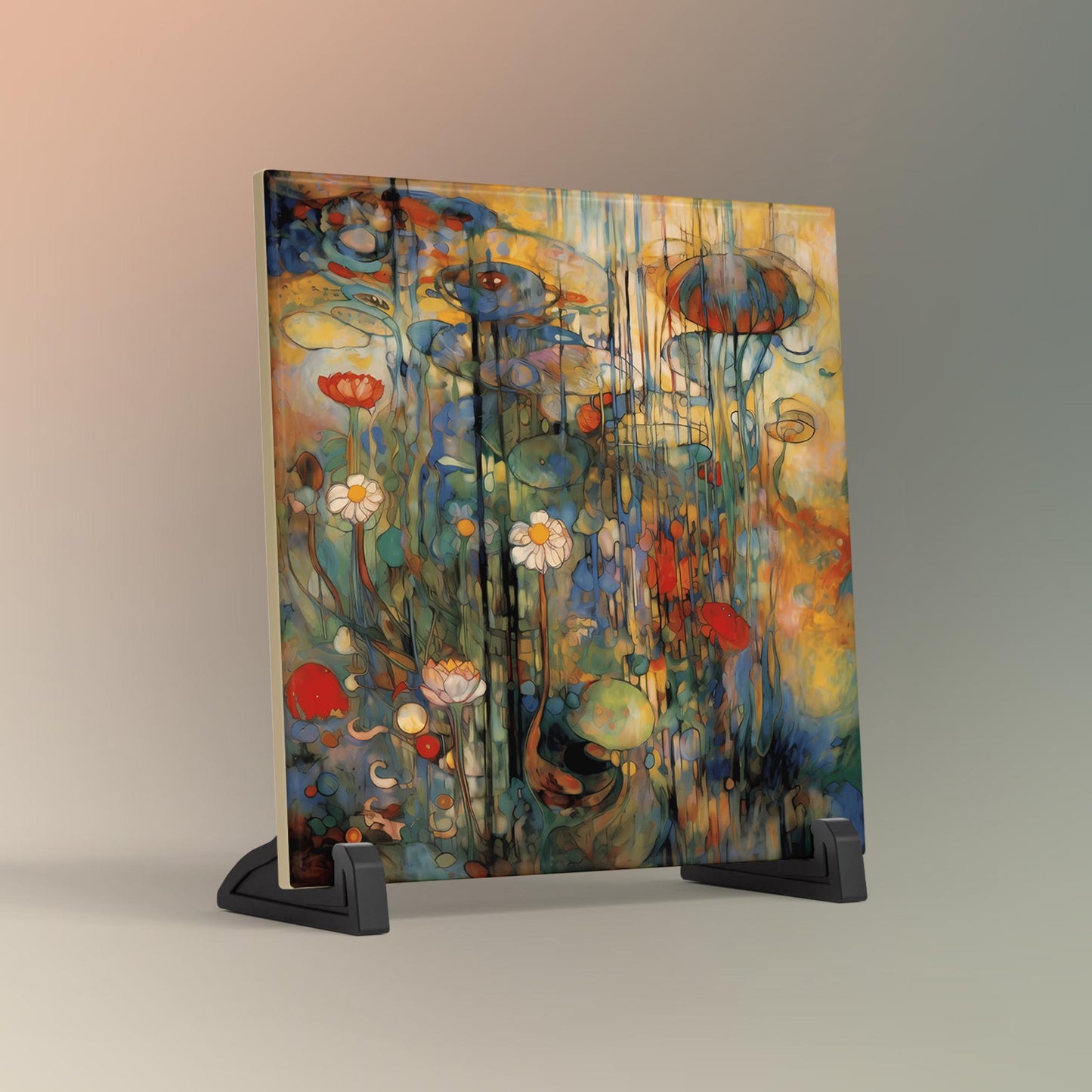 Art Nouveau Water Lillies Ceramic Tile | Abstract Floral Print | Vintage Wall Art | Art Deco Nature Lovers Print