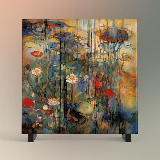 Art Nouveau Water Lillies Ceramic Tile | Abstract Floral Print | Vintage Wall Art | Art Deco Nature Lovers Print