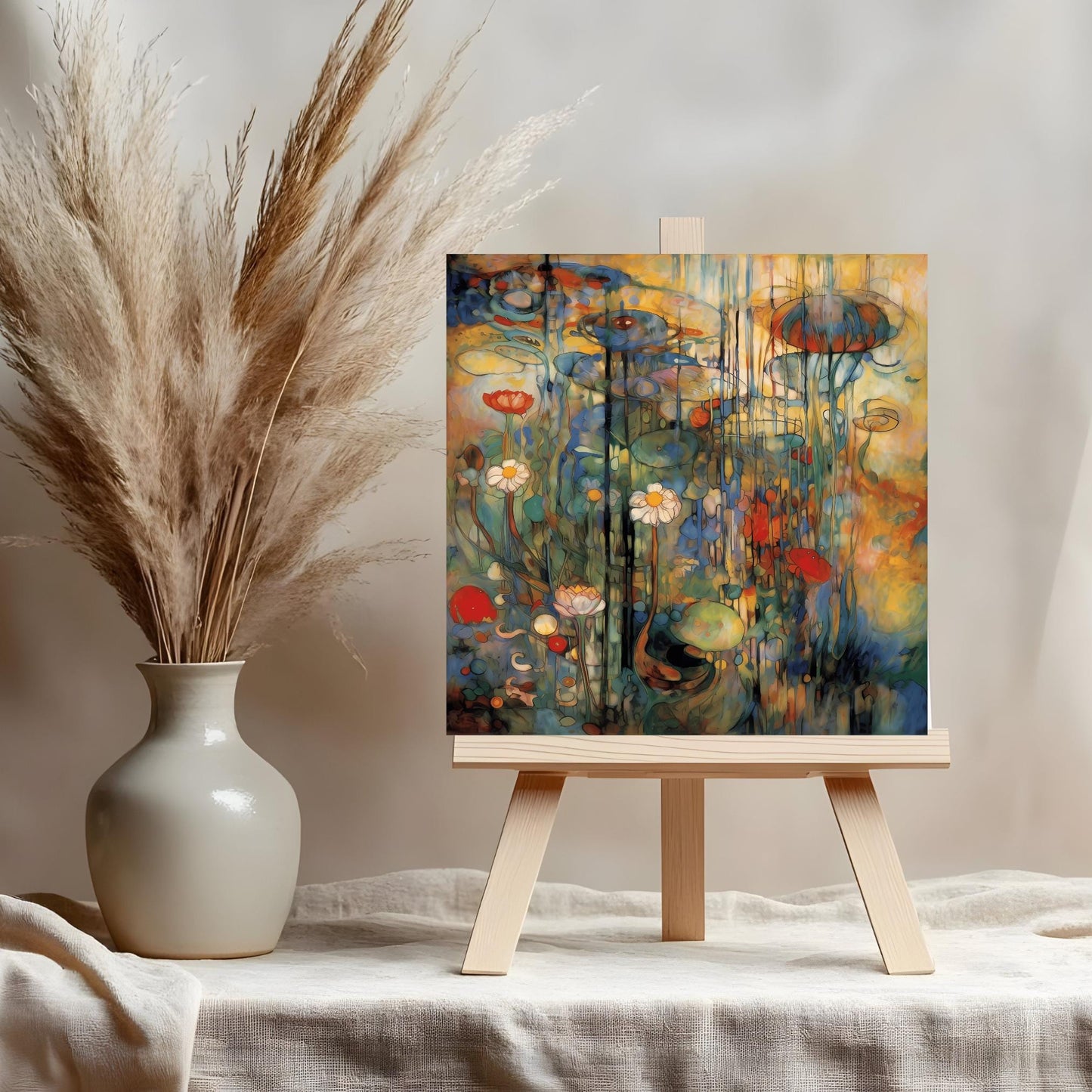 Art Nouveau Water Lillies Ceramic Tile | Abstract Floral Print | Vintage Wall Art | Art Deco Nature Lovers Print
