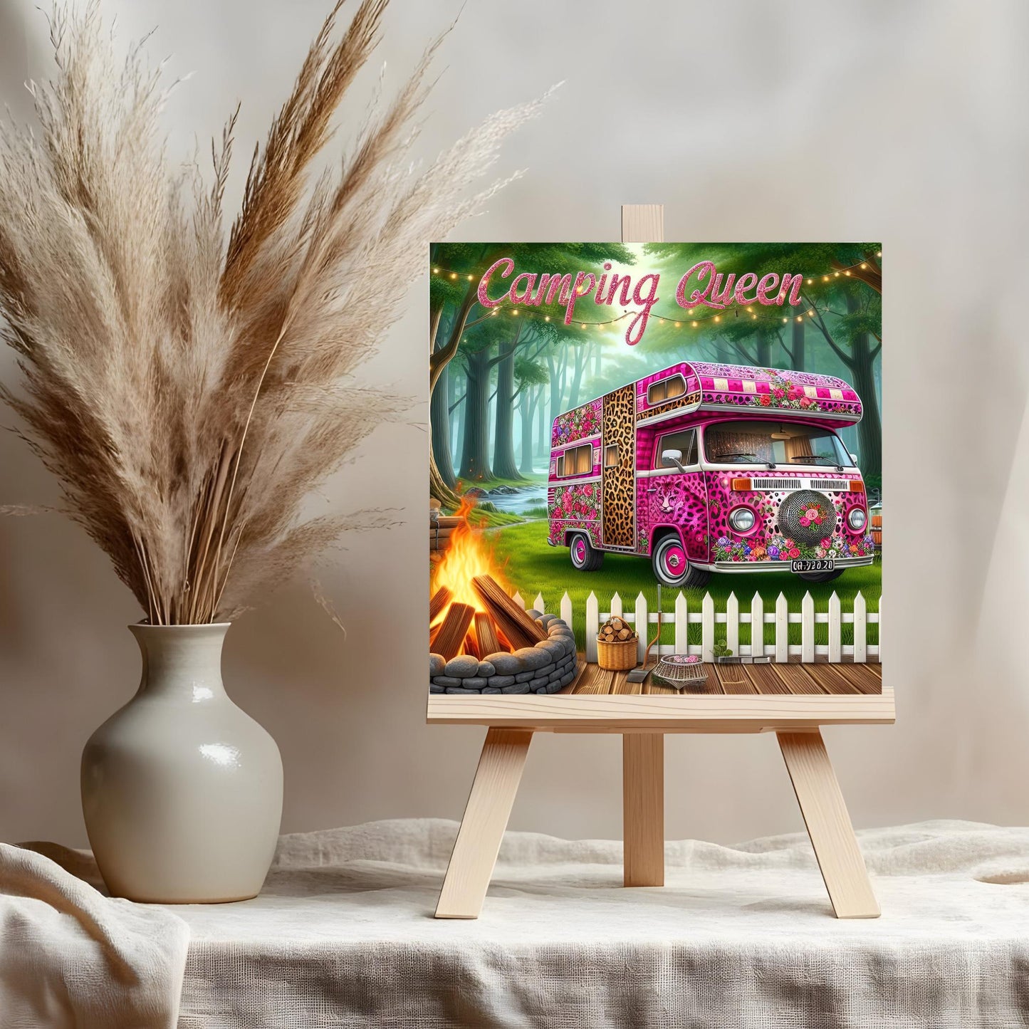 Camping Queen Art Tile, Scenic Adventure Decor for RV Life, Thoughtful Gift for Nature Lovers and Outdoor Explorers