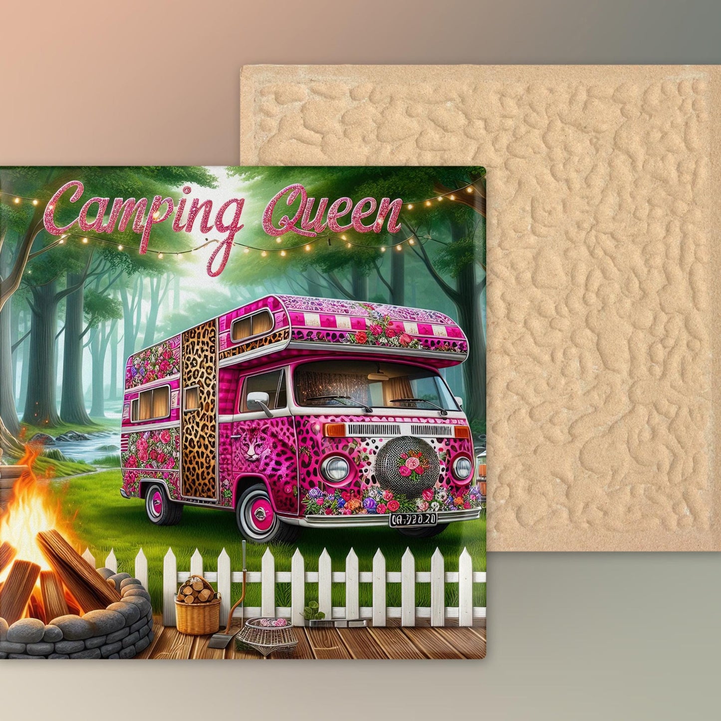 Camping Queen Art Tile, Scenic Adventure Decor for RV Life, Thoughtful Gift for Nature Lovers and Outdoor Explorers