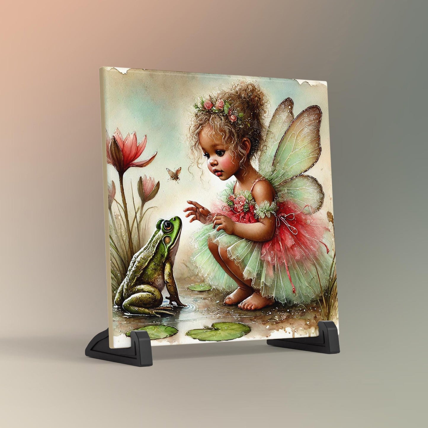 Adorable Fairy Princess Ceramic Tile | Whimsical Nursery Decor for Children's Room | Perfect Baby Shower Gift
