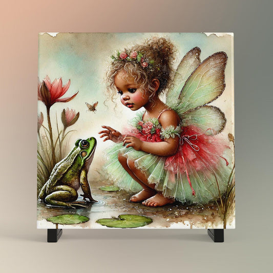 Adorable Fairy Princess Ceramic Tile | Whimsical Nursery Decor for Children's Room | Perfect Baby Shower Gift