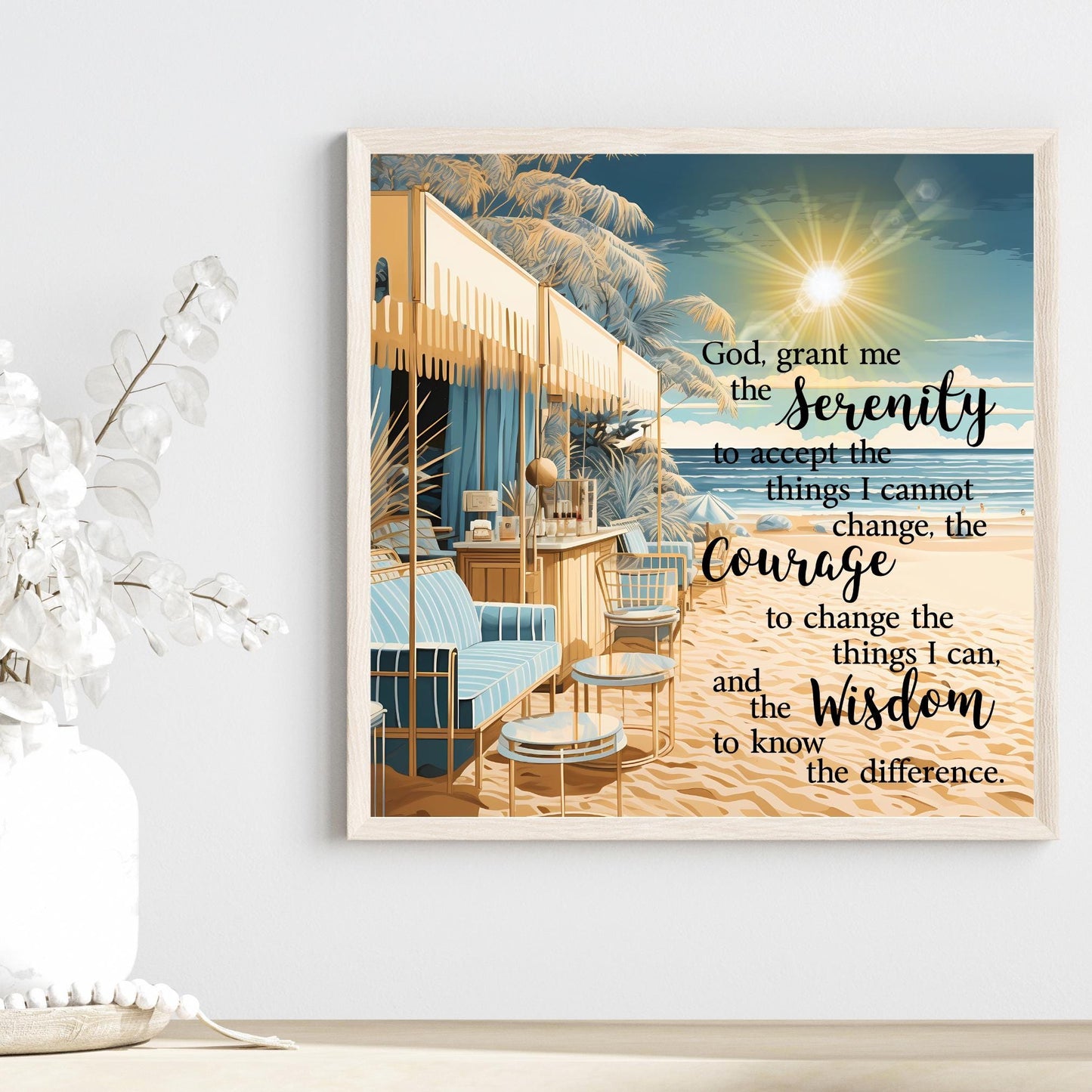 Serenity Prayer Ceramic Tile, Beautiful Coastal Art Print with Uplifting Quote, Perfect Gift for Encouragement and Home Decor - 3 Styles