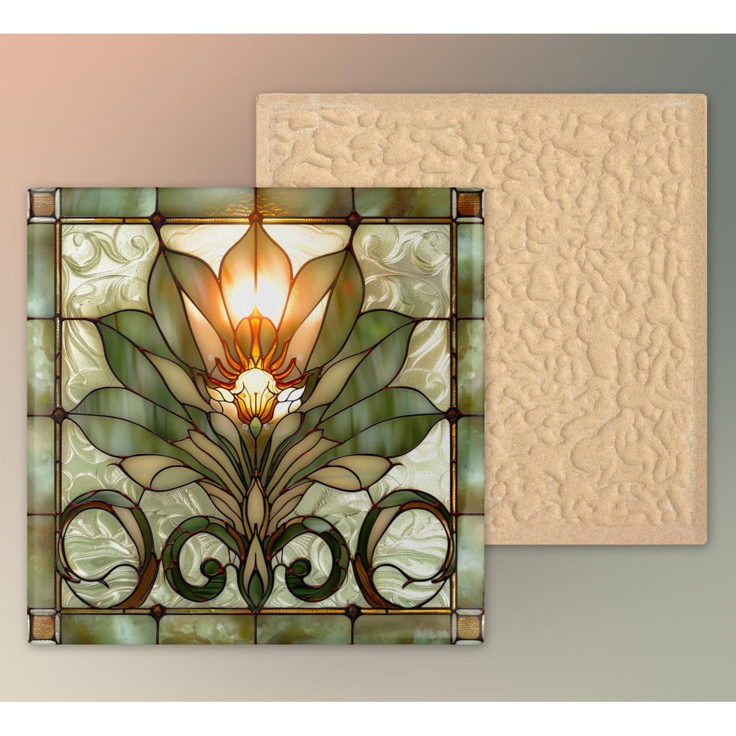 Lotus Flower Ceramic Tile Art II - Stained Glass Look Elegant Flower Wall Decor for Yoga & Meditation, Spiritual Mindfulness Gift - Spa Gift