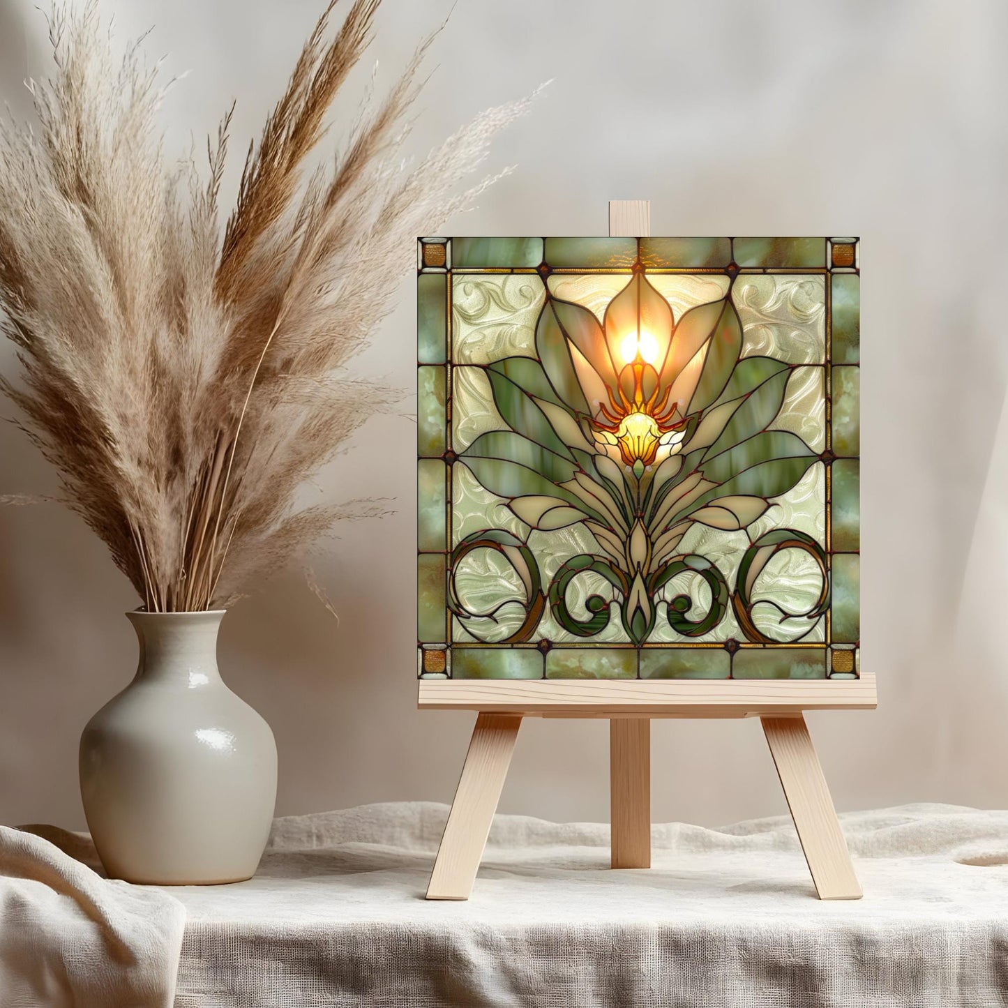 Lotus Flower Ceramic Tile Art II - Stained Glass Look Elegant Flower Wall Decor for Yoga & Meditation, Spiritual Mindfulness Gift - Spa Gift