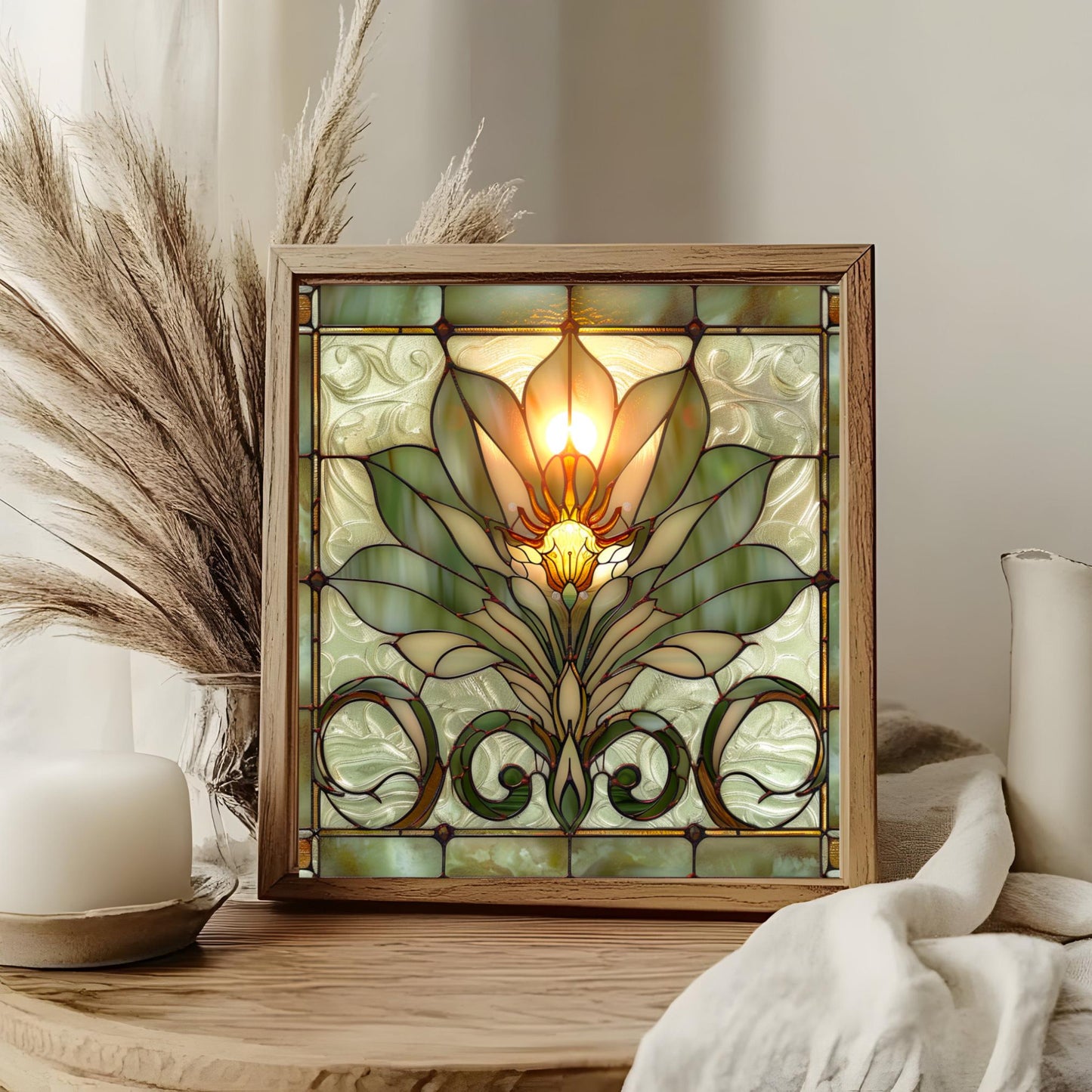 Lotus Flower Ceramic Tile Art II - Stained Glass Look Elegant Flower Wall Decor for Yoga & Meditation, Spiritual Mindfulness Gift - Spa Gift