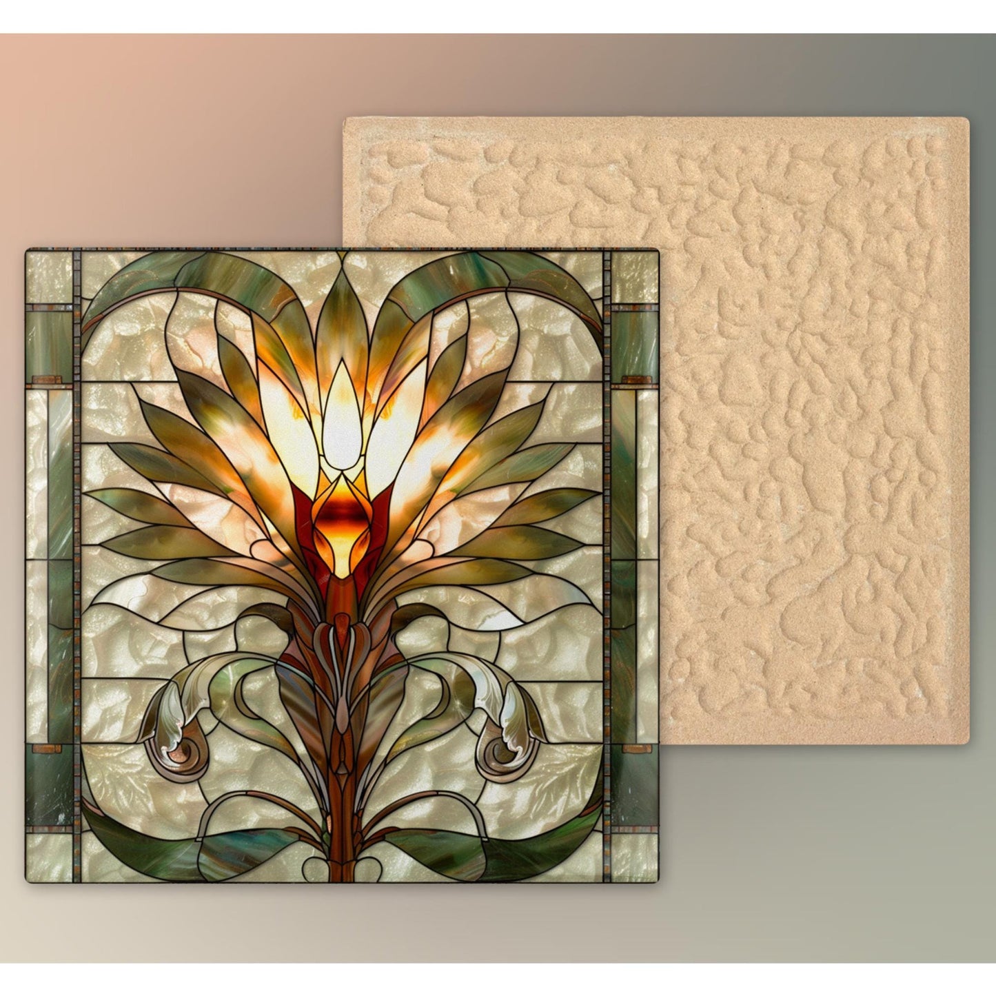 Elegant Lotus Flower Ceramic Tile Art | Stained Glass Look Flower Wall Decor | Yoga and Meditation | Spiritual Mindfulness Gift | Spa Gift 3